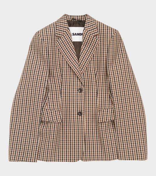 Micro Check Dry Wool Canvas Blazer Brown