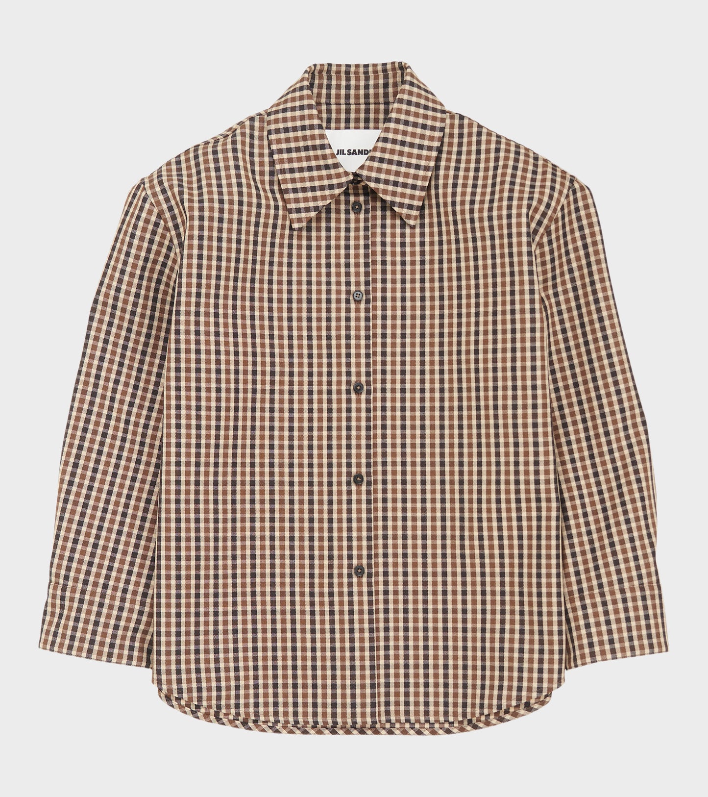 Micro Check Dry Wool Canvas Shirt Brown