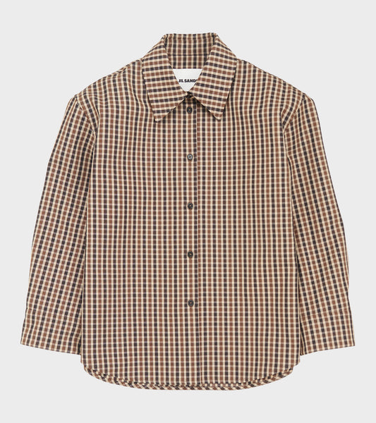Micro Check Dry Wool Canvas Shirt Brown