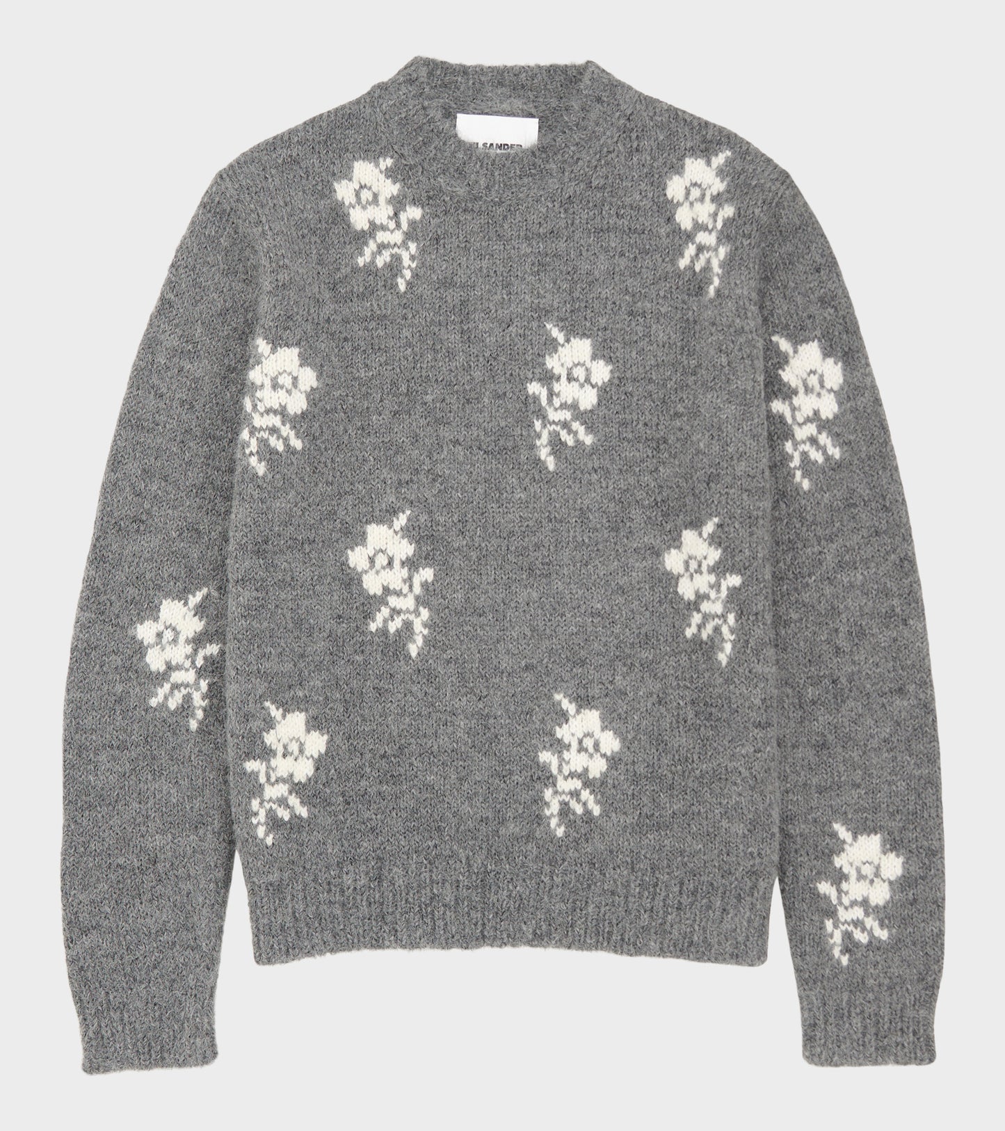 Wool Alpaca Flower Intarsia Knit Grey