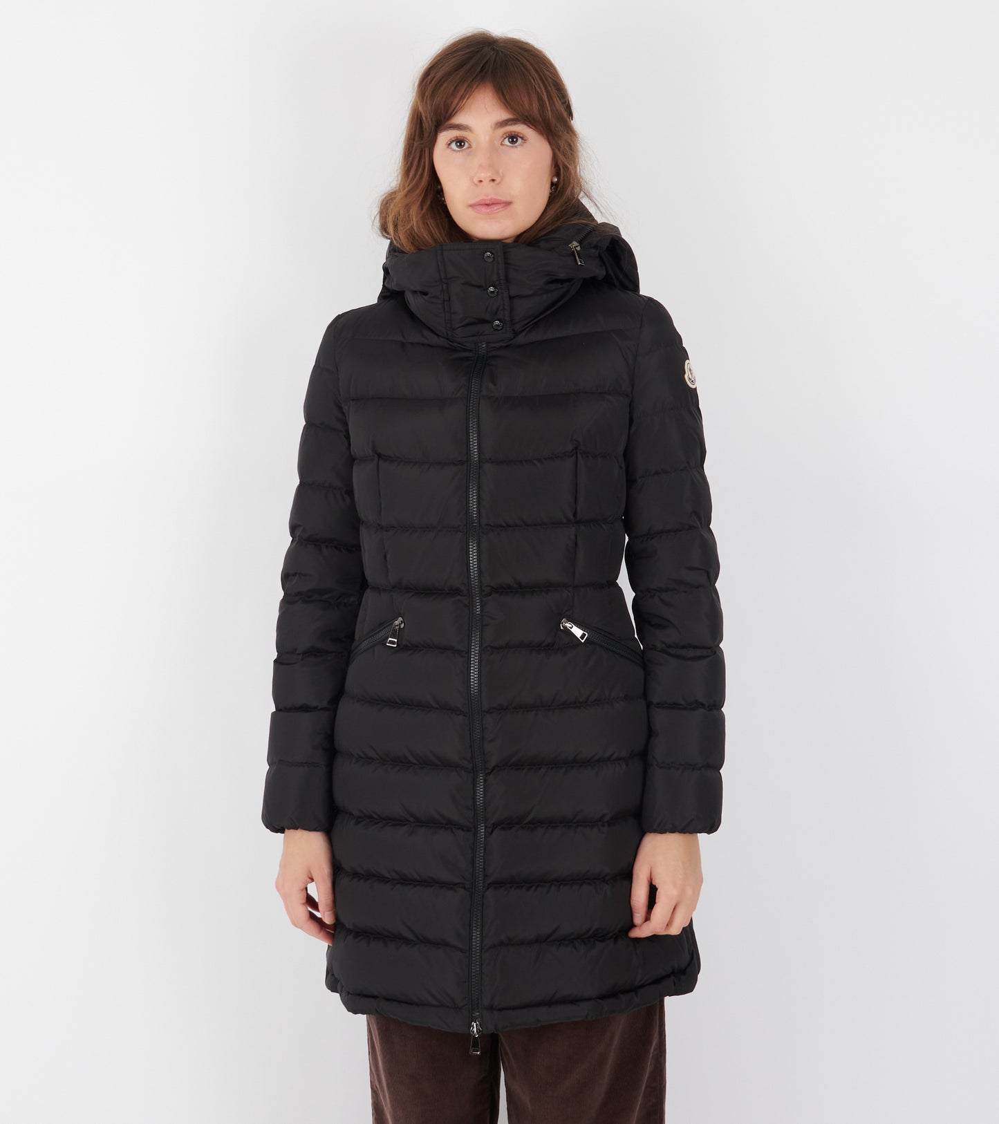 Flammette Hooded Long Down Jacket Black