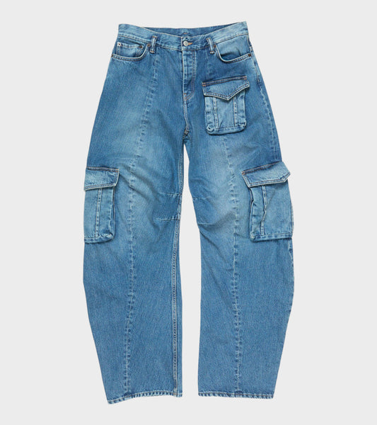 Denim Cargo Trousers Mid Blue