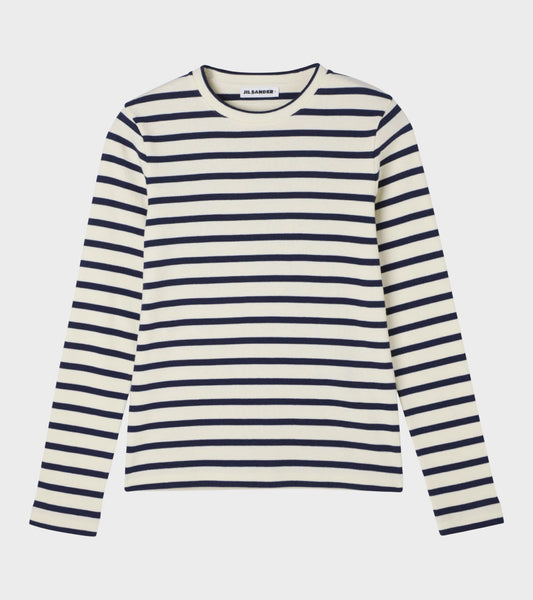 Ribbed Cotton Jersey Stripe L/S T-shirt Bluejay