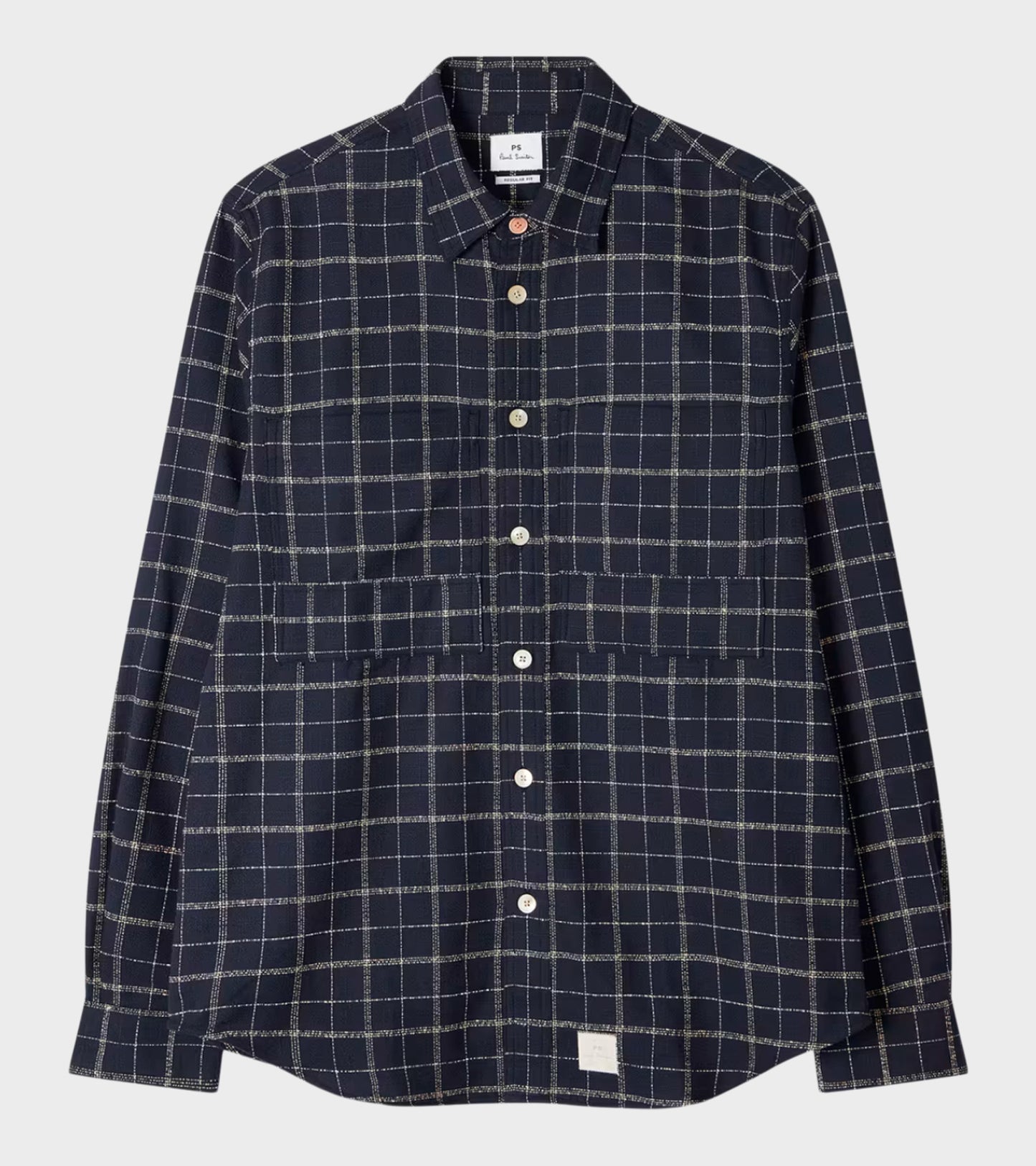 Cotton Crepe Check Overshirt Navy
