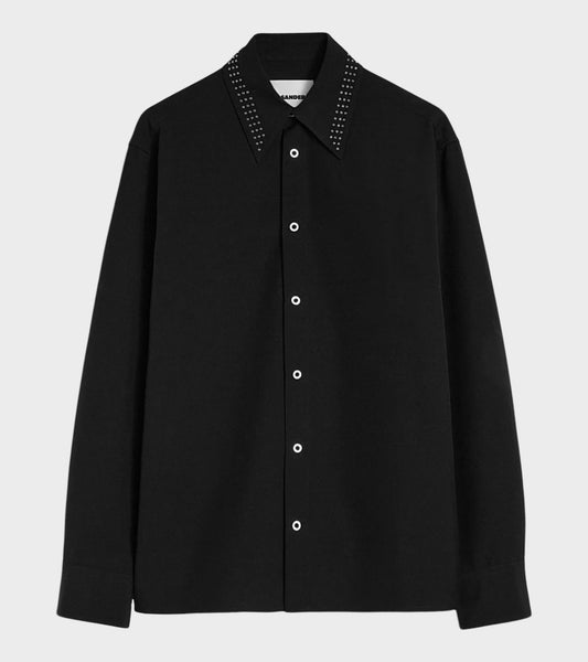 Wool Poplin Stud Shirt Black