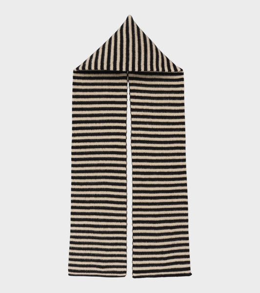 Striped Brushed Hood Scarf Black/Oatmeal