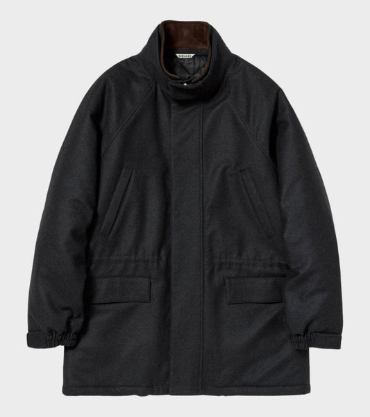 Wool Fulling Flannel Padded Over Blouson Top Charcoal