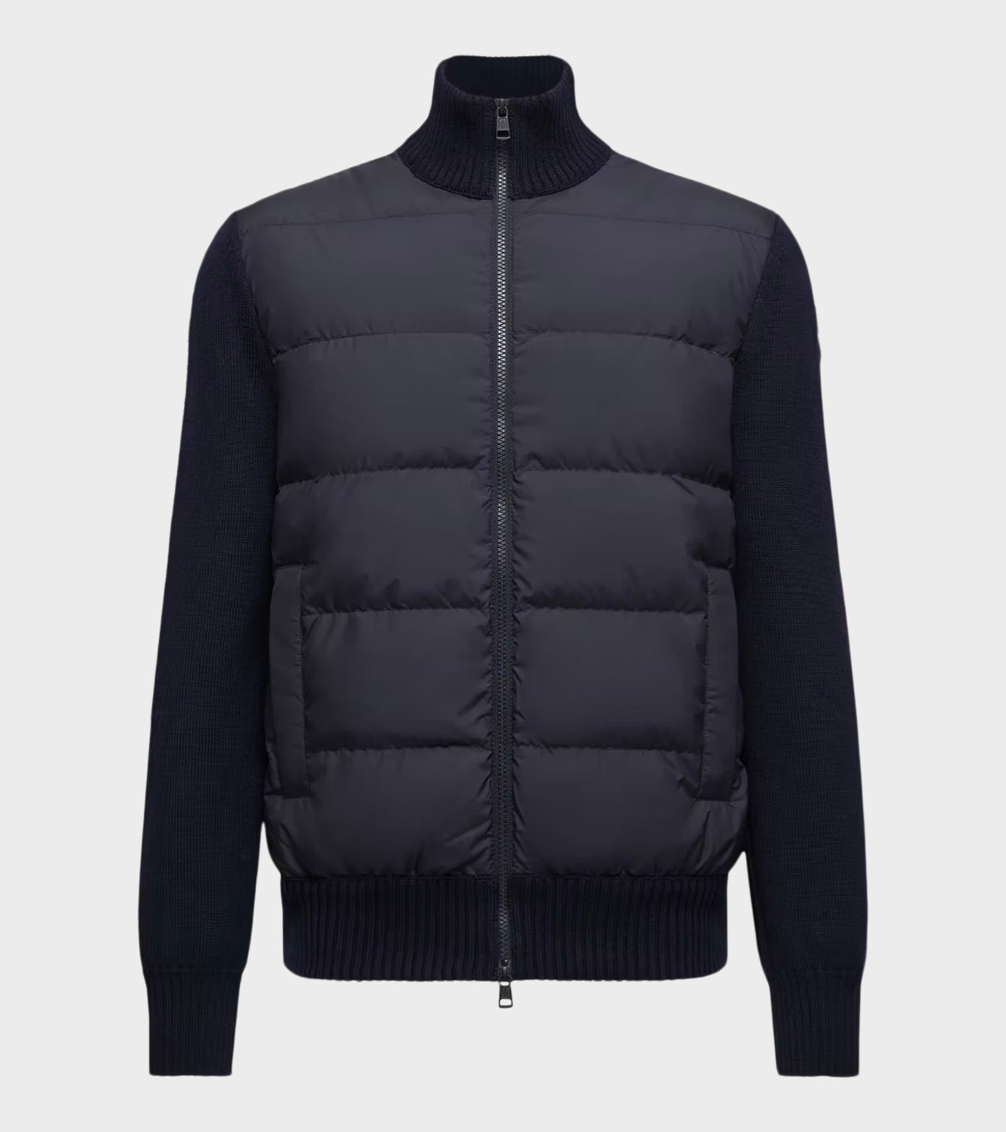 Padded Wool Zip Up Cardigan Navy Blue