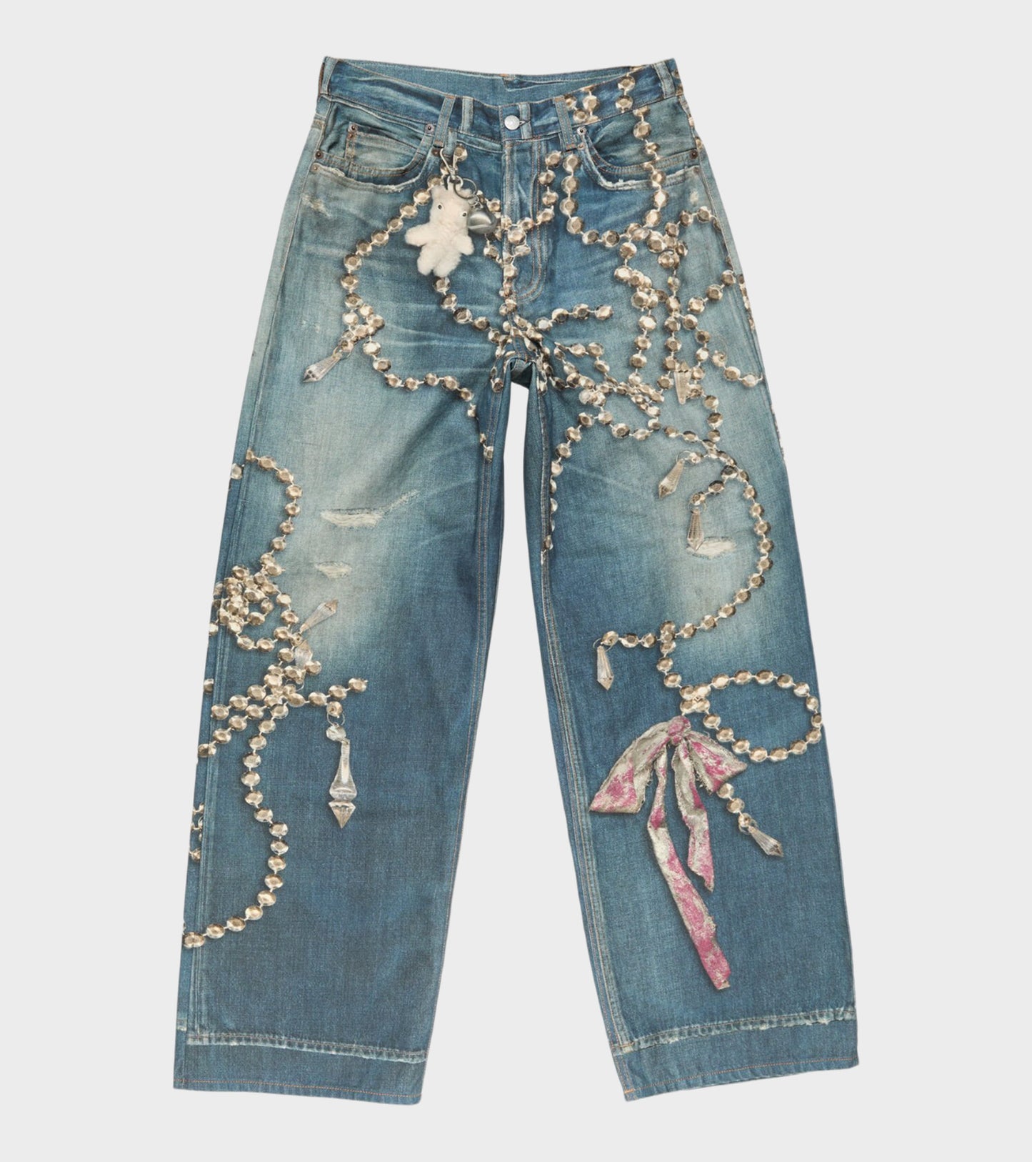 Loose Fit Printed Jeans Mid Blue