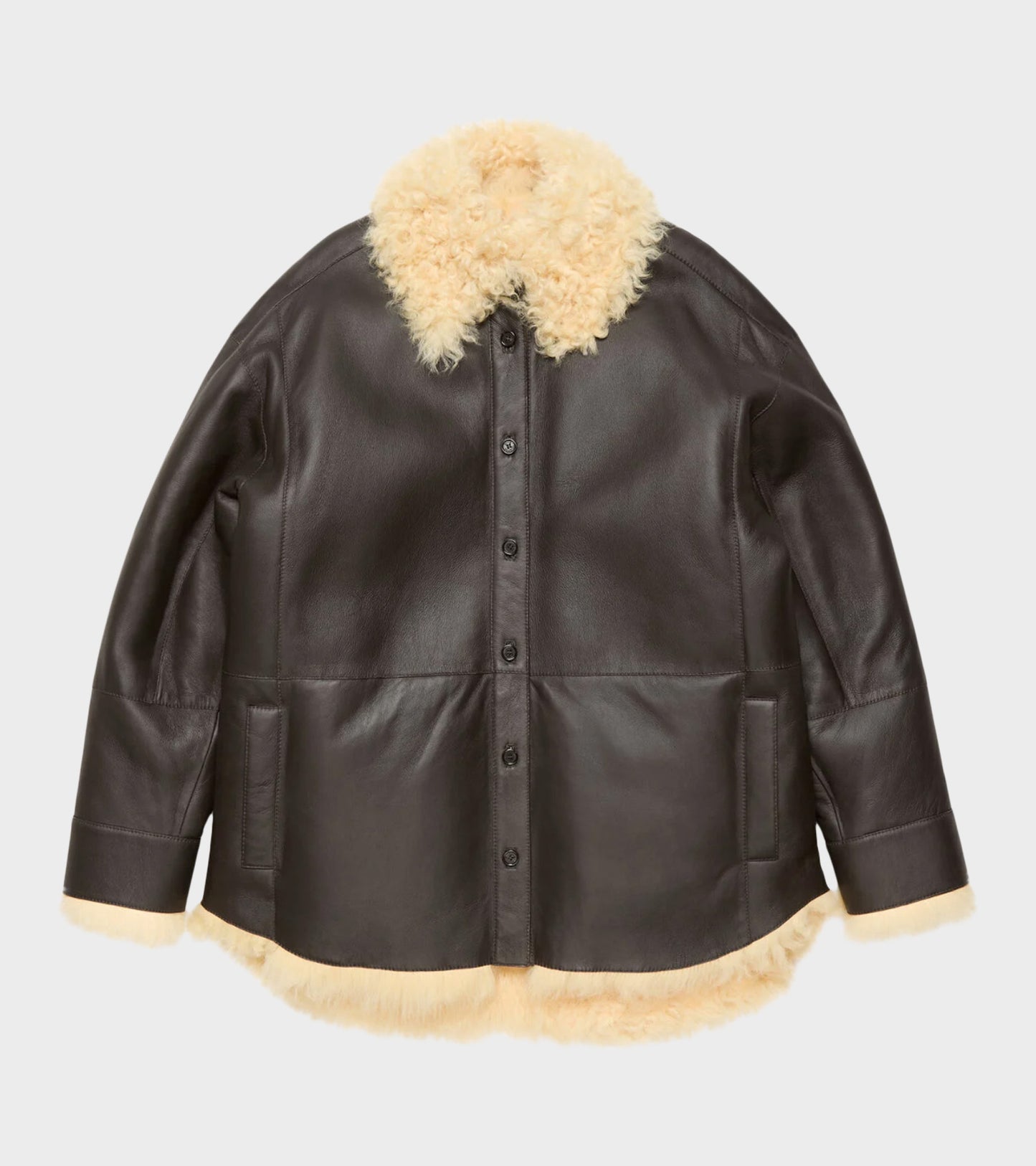 Shearling Shirt Jacket Coffee Brown/Pale Yellow