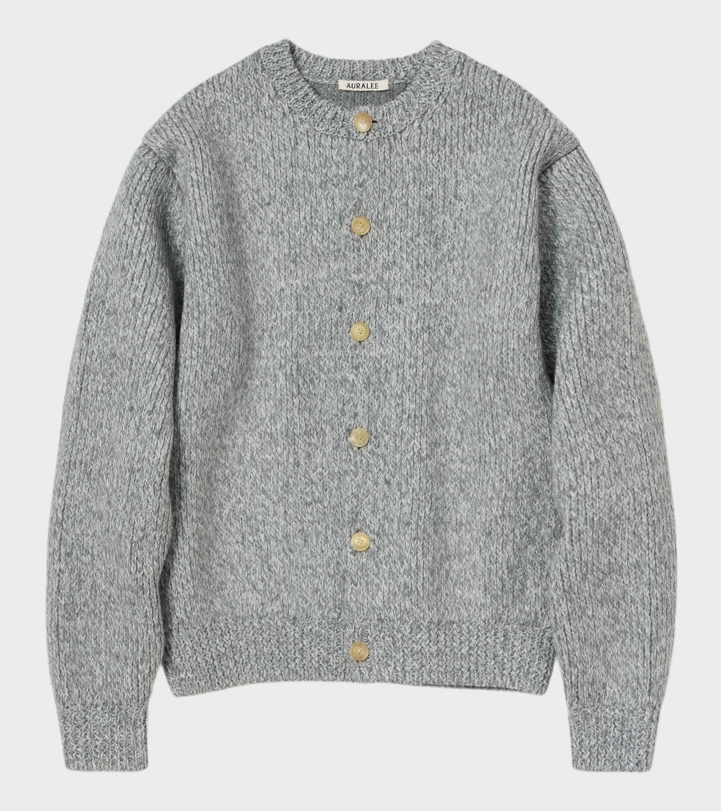 Double-Faced Wool Crewneck Cardigan Light Grey