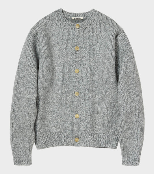 Double-Faced Wool Crewneck Cardigan Light Grey