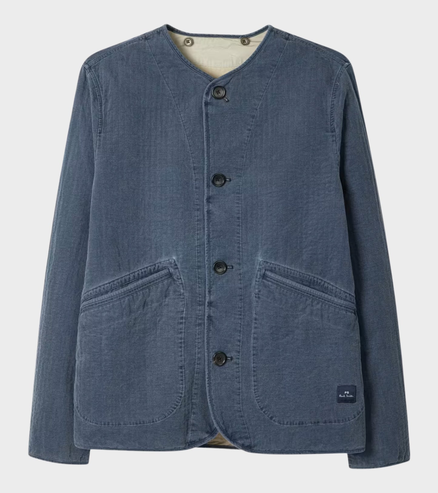 Self-Quilted Cotton Jacket Washed Indigo