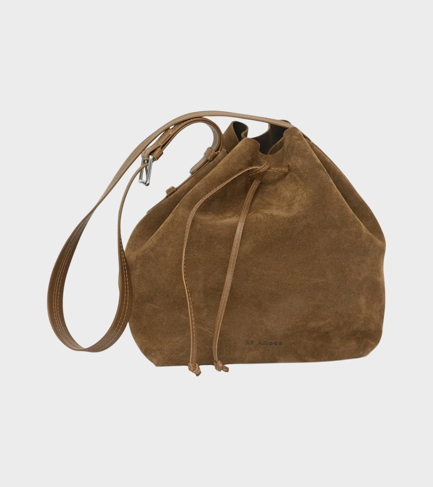 Full Grain Suede Leather Bucket Bag Militare Brown