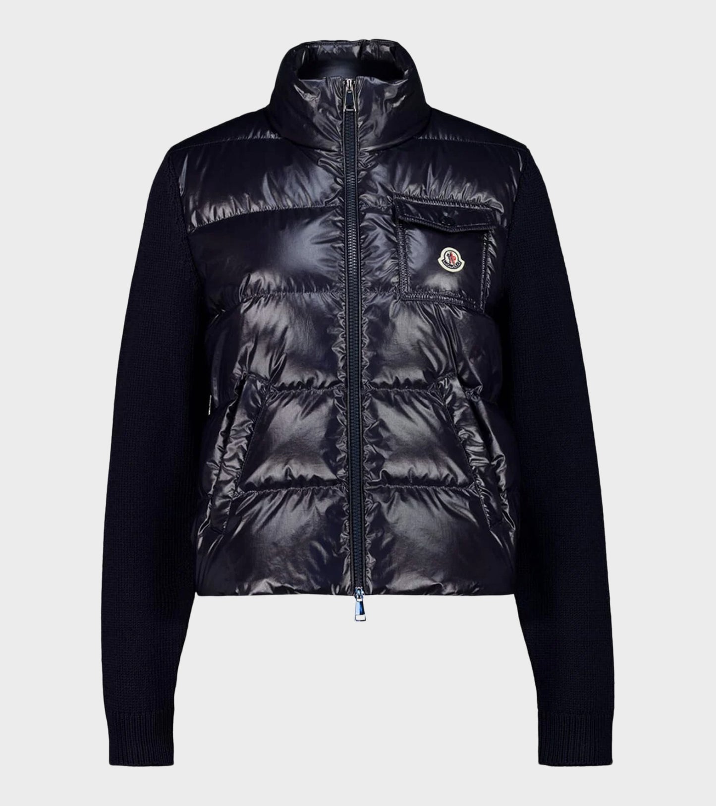 Padded Zip-up Wool Cardigan Navy