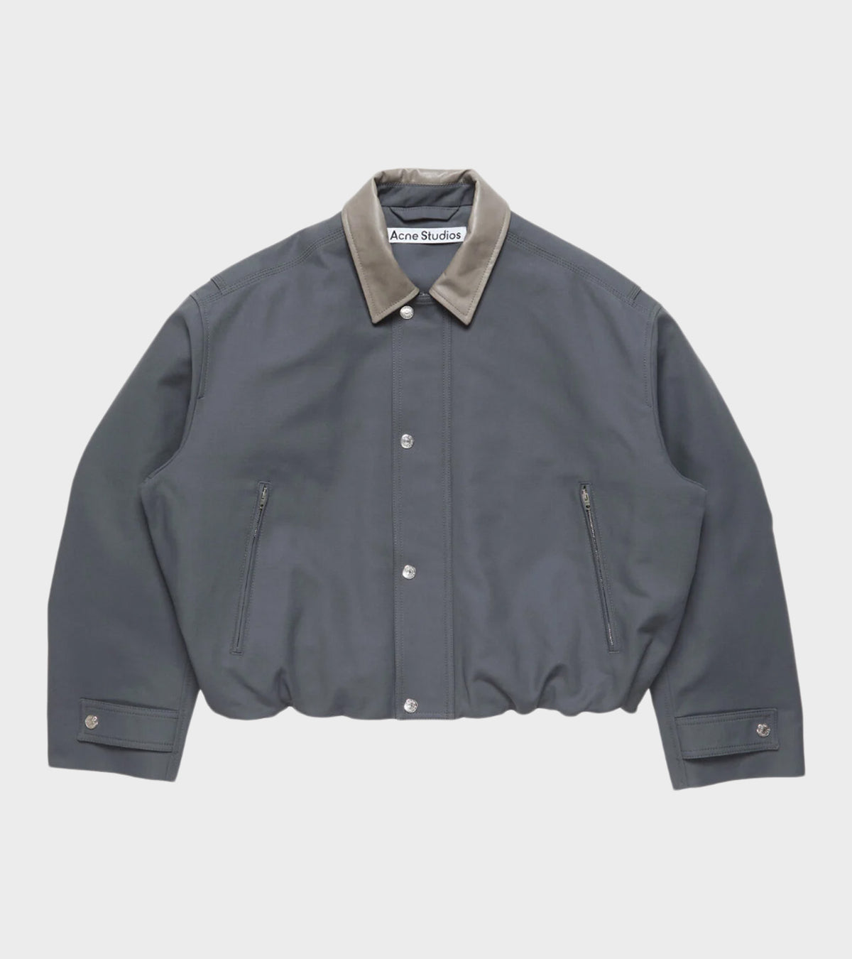 Bomber With Leather Collar Carbon Grey