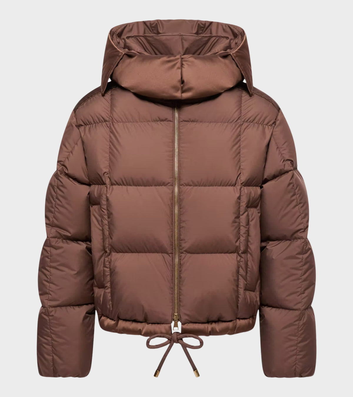 Legerete Square-Quilted Hooded Short Down Jacket Brown