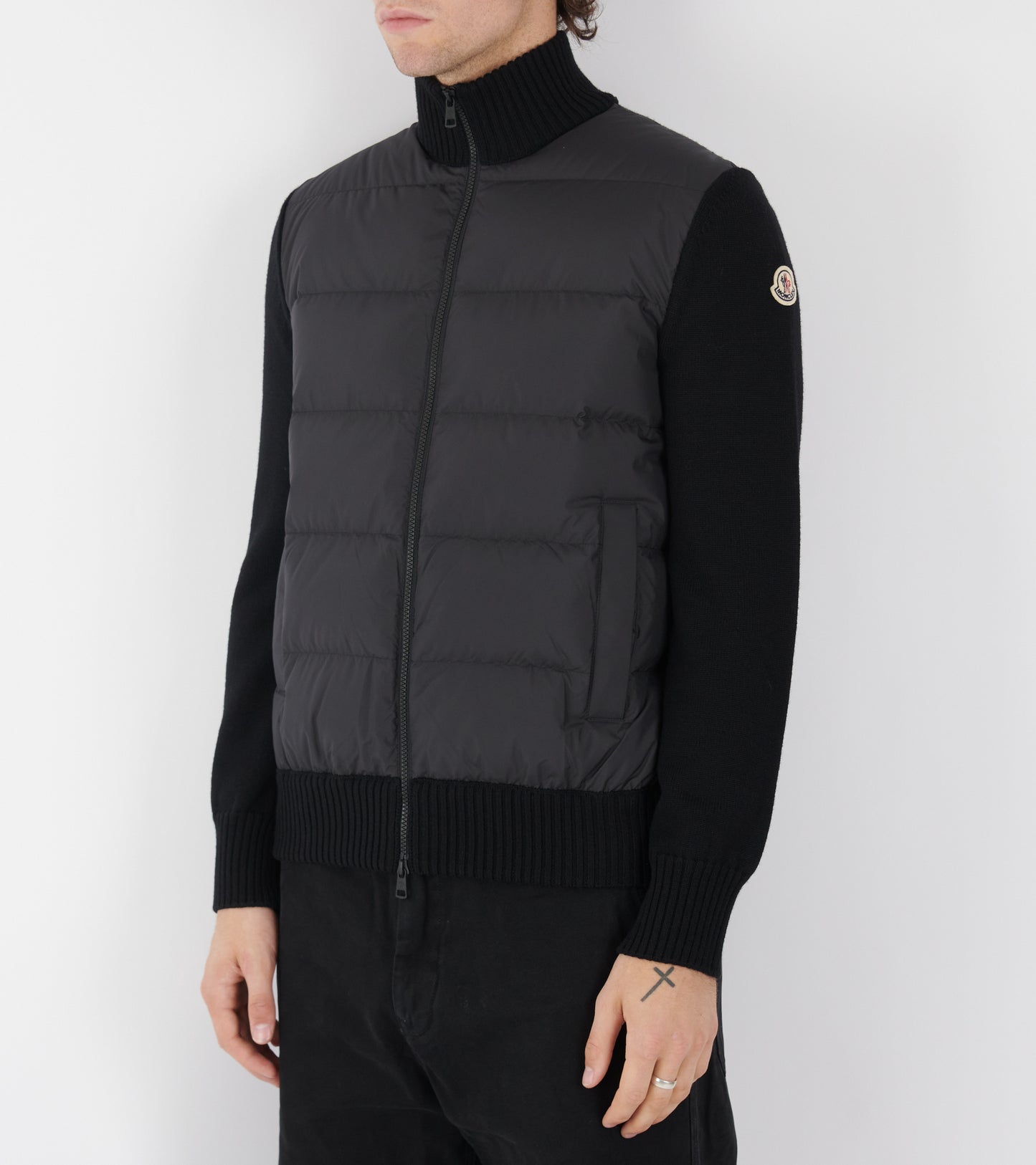 Padded Wool Zip Up Cardigan Black