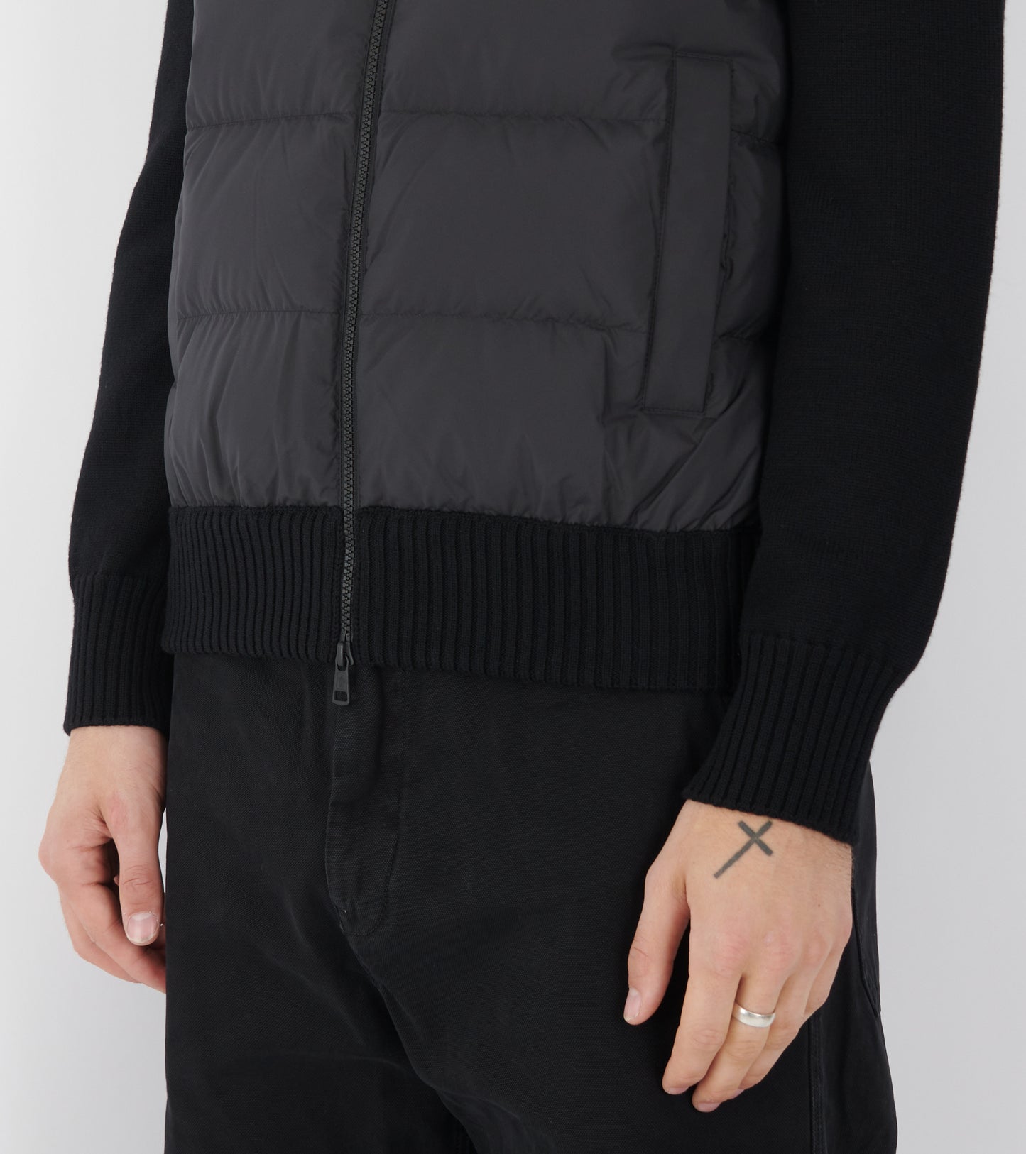 Padded Wool Zip Up Cardigan Black