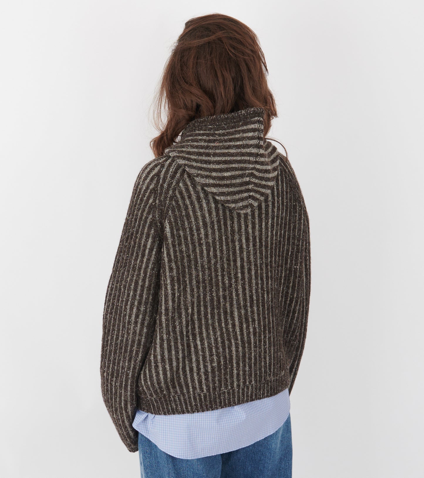 W Level Hood Vanise Brown Stripe Isles Wool