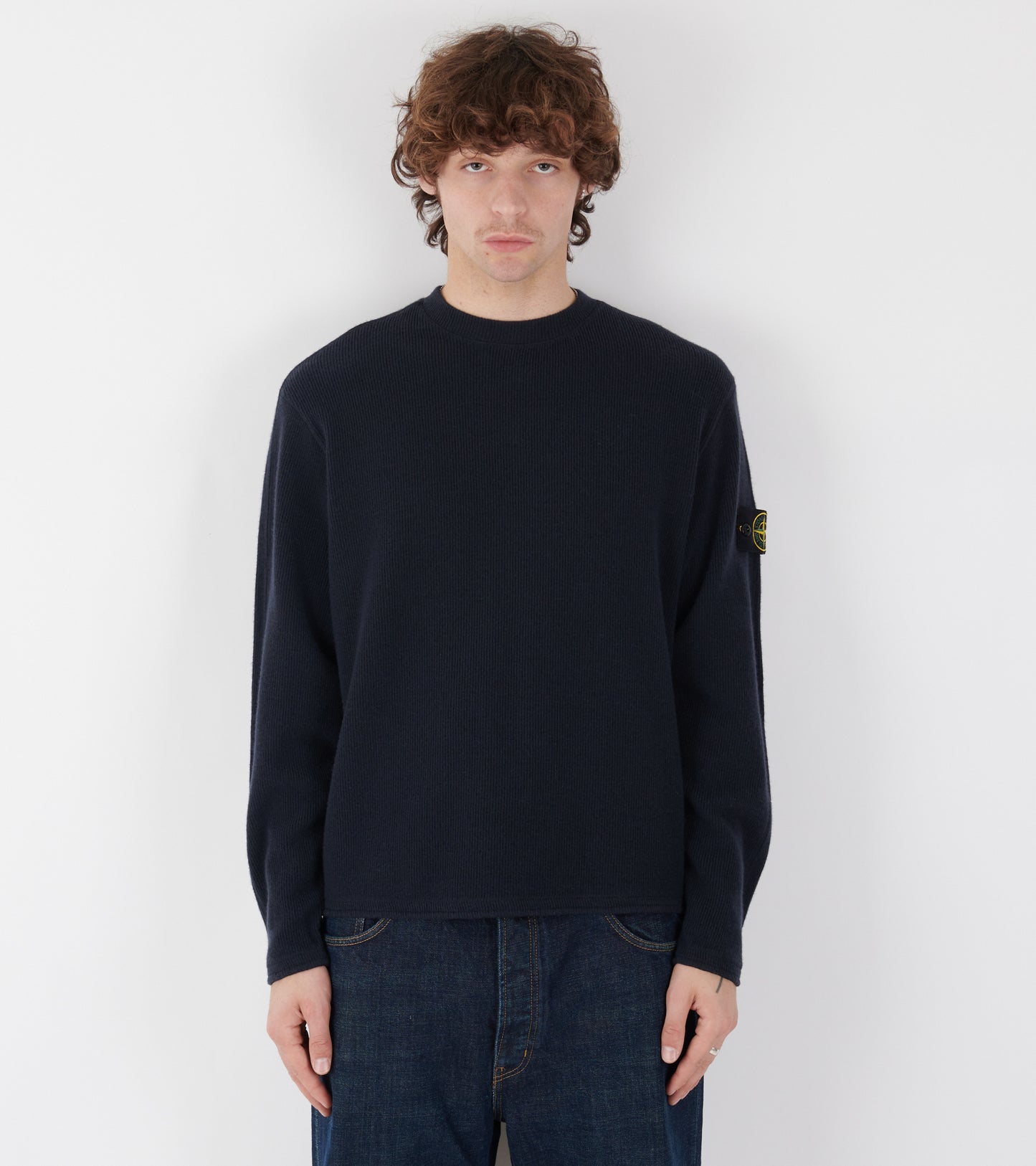 Rib Nylon Wool Blend Knit Dark Navy