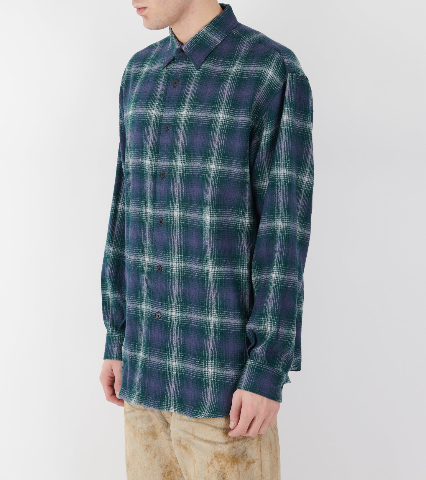 Airy Wool Check Shirt Forest Green/Navy