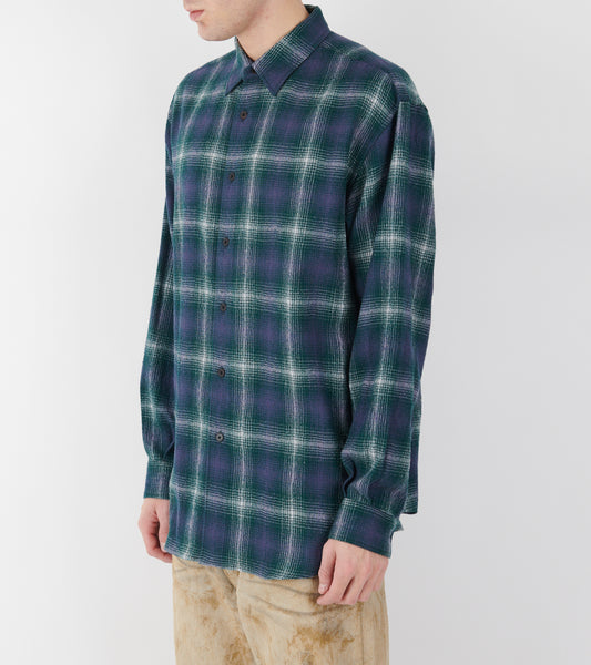 Airy Wool Check Shirt Forest Green/Navy