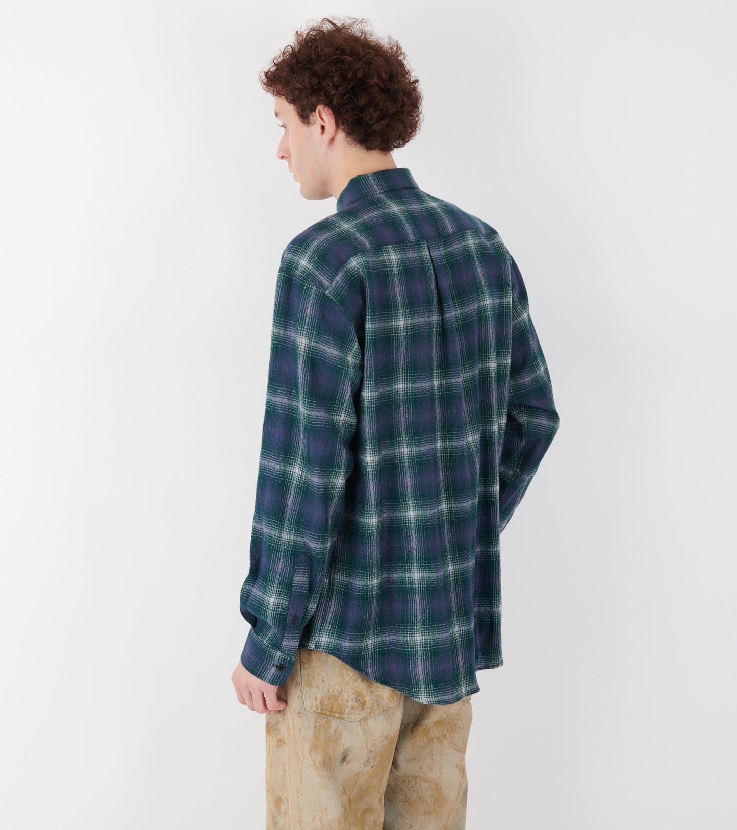 Airy Wool Check Shirt Forest Green/Navy