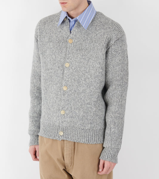 Double-Faced Wool Crewneck Cardigan Light Grey