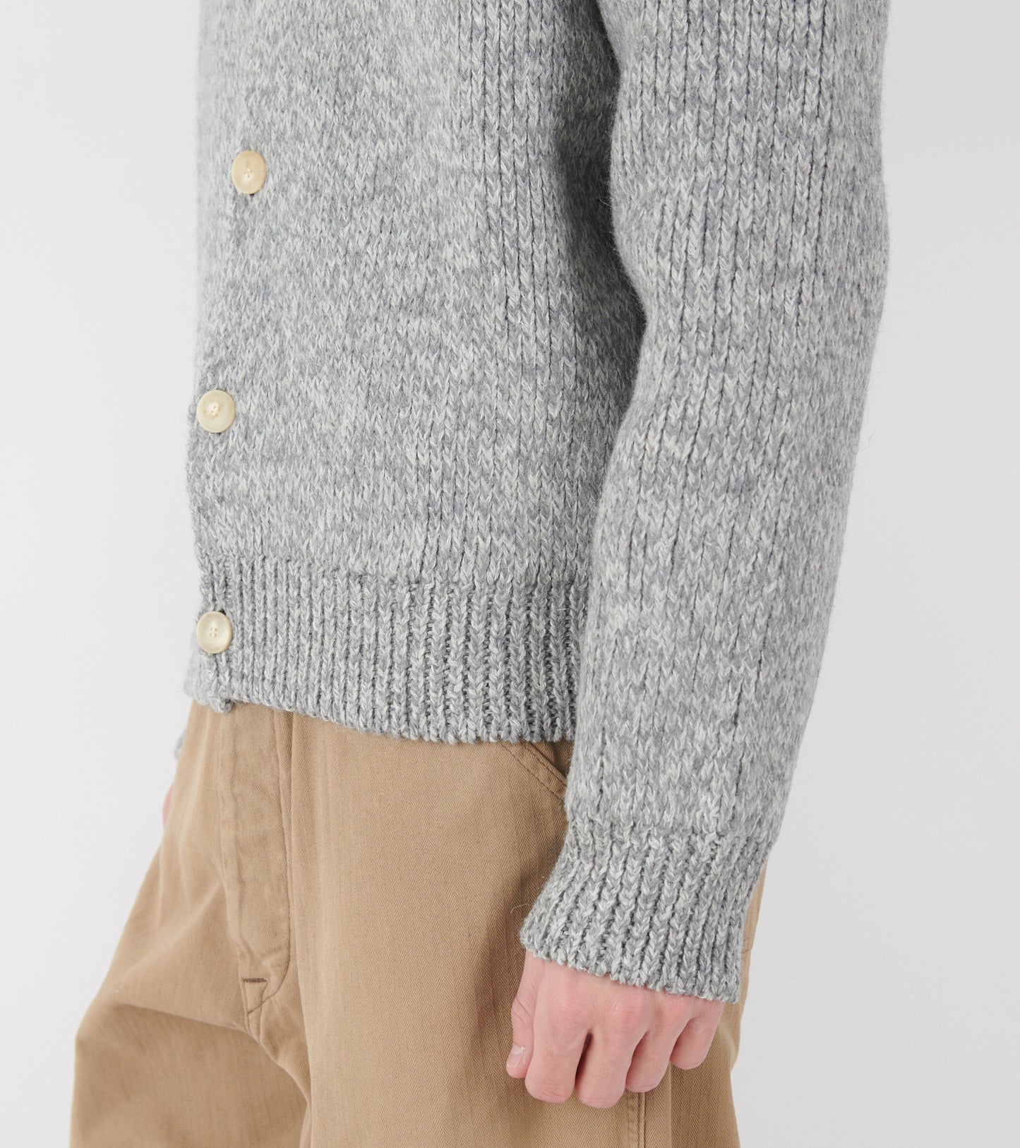 Double-Faced Wool Crewneck Cardigan Light Grey