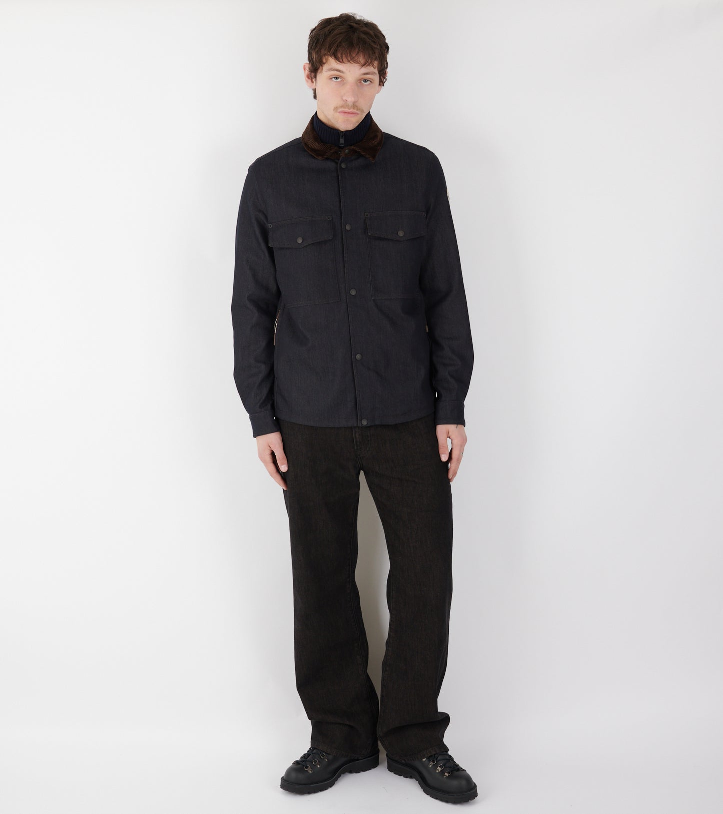 Denim Corduroy Trimmed Shirt Jacket Dark Blue