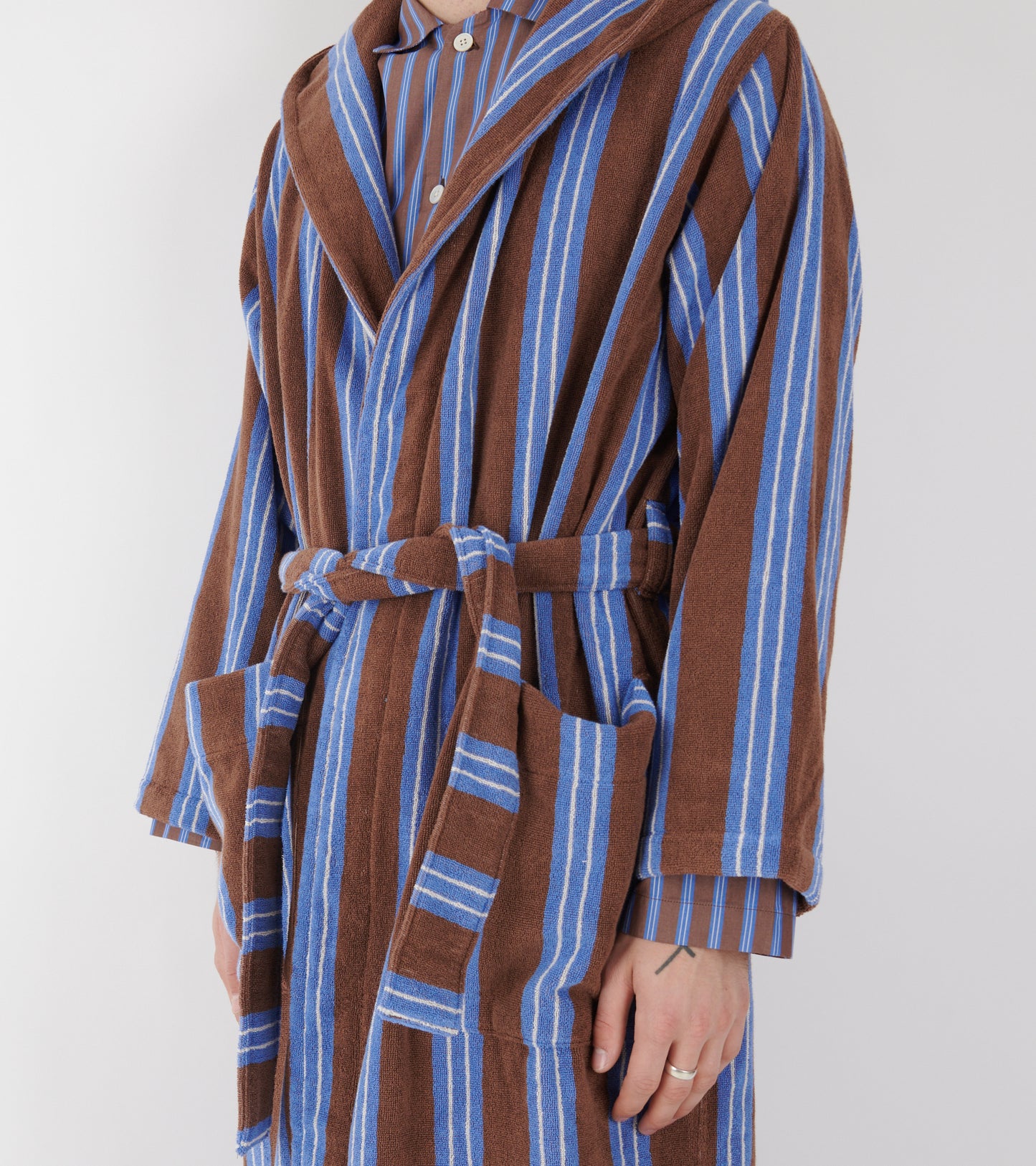 Hooded Bathrobe Chestnut Stripes