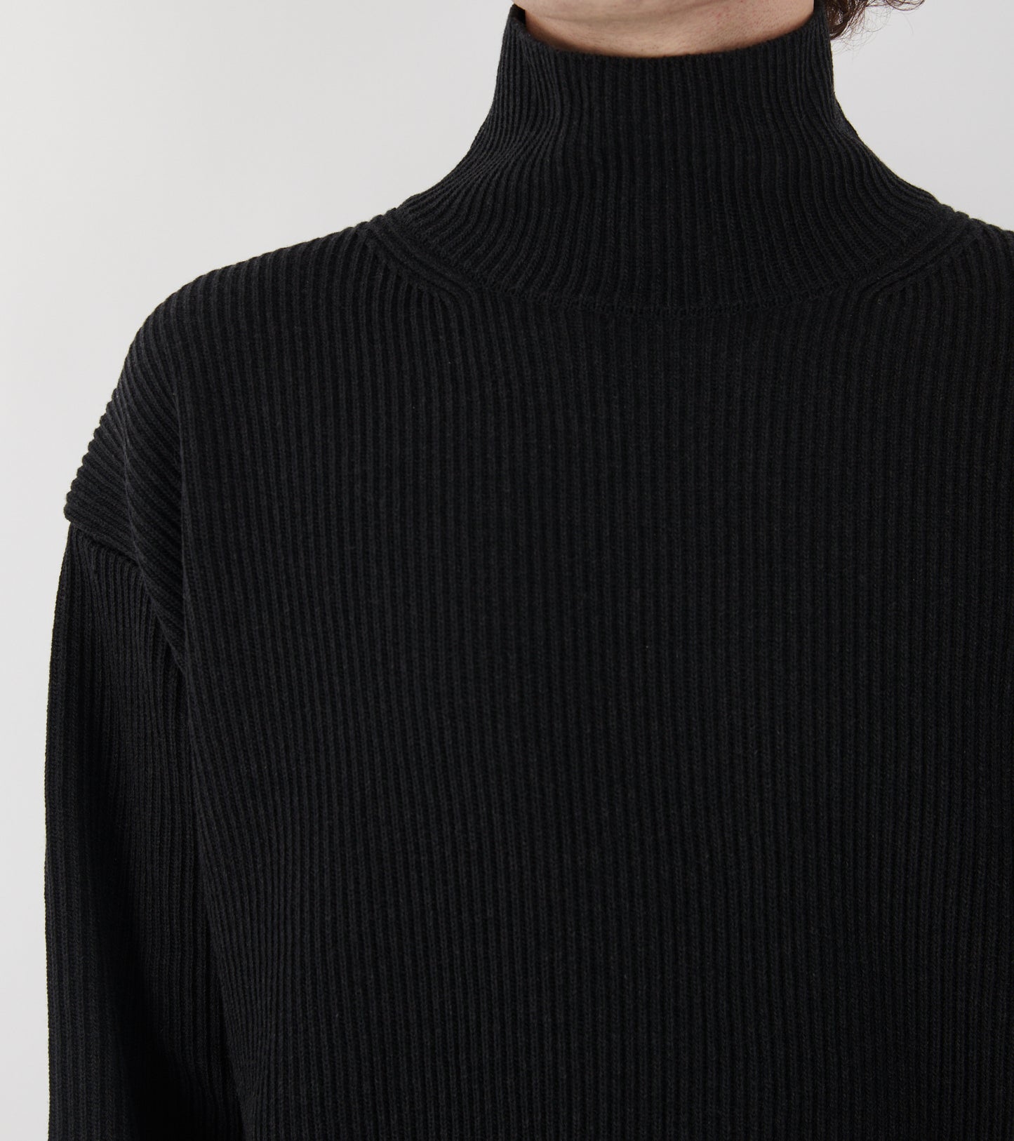Super Fine Wool Rib Knit Turtle Black