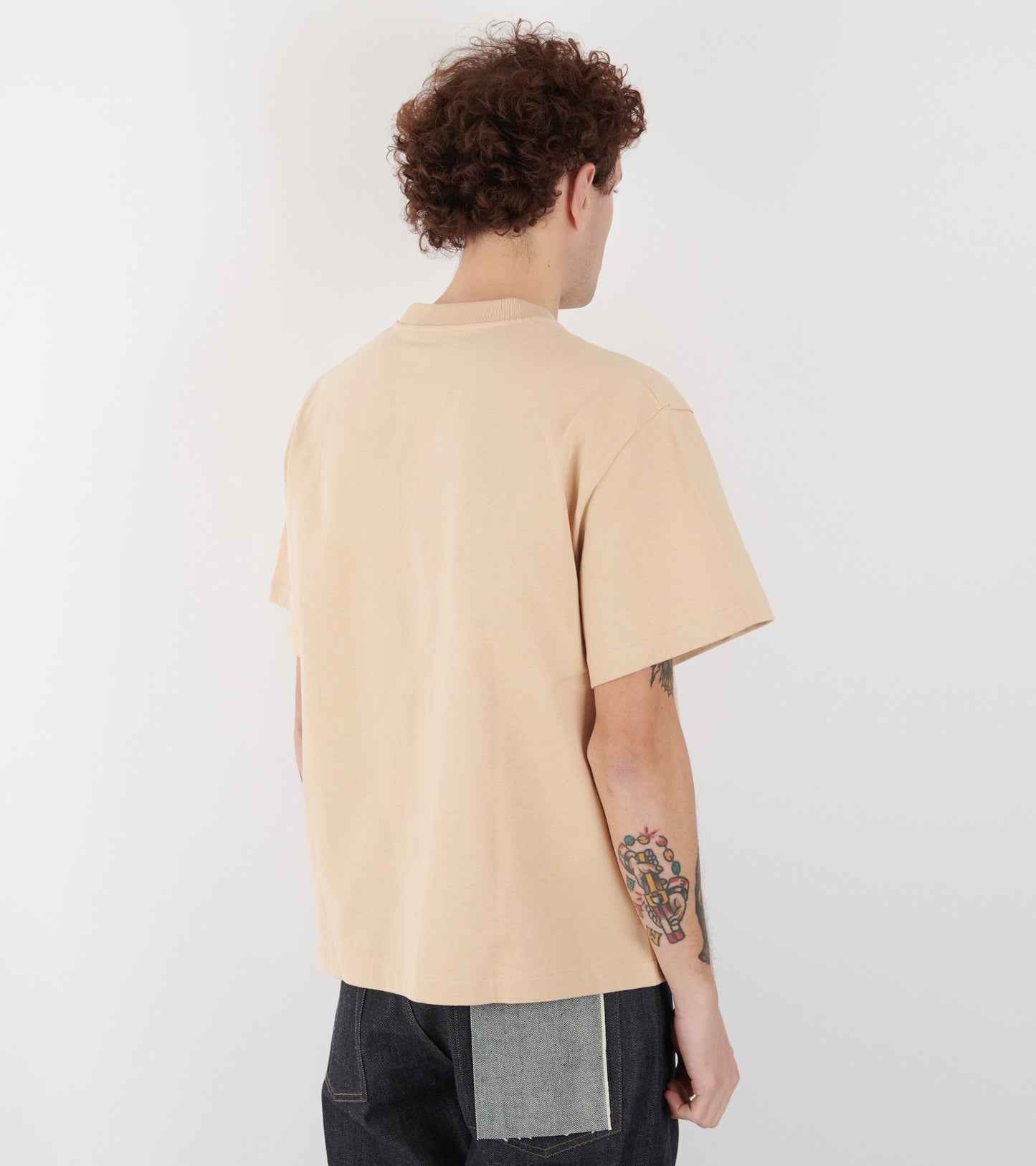Stiff Lightweight Cotton Jersey Logo T-shirt Beige