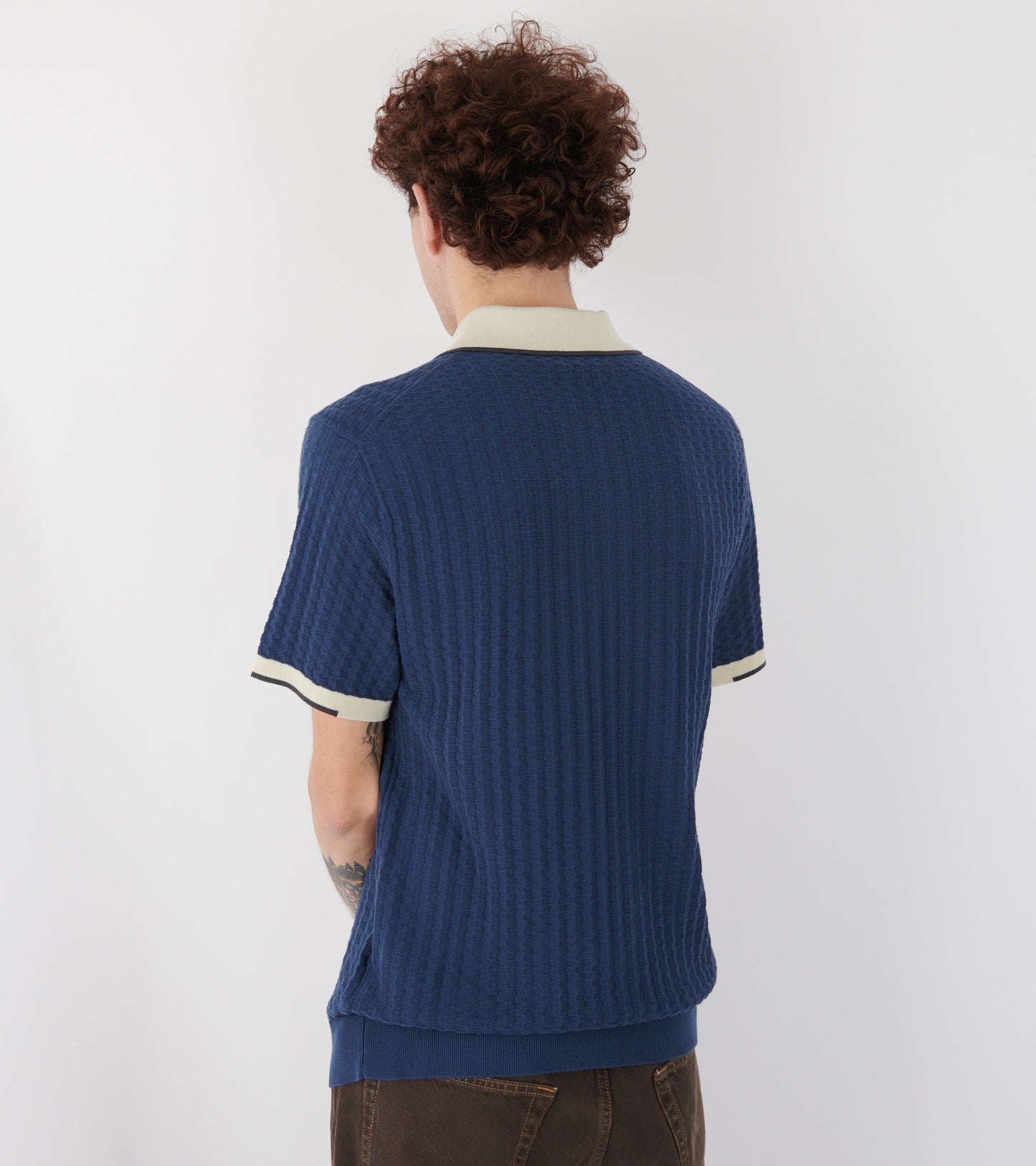 S/S Knit Polo Navy/Beige