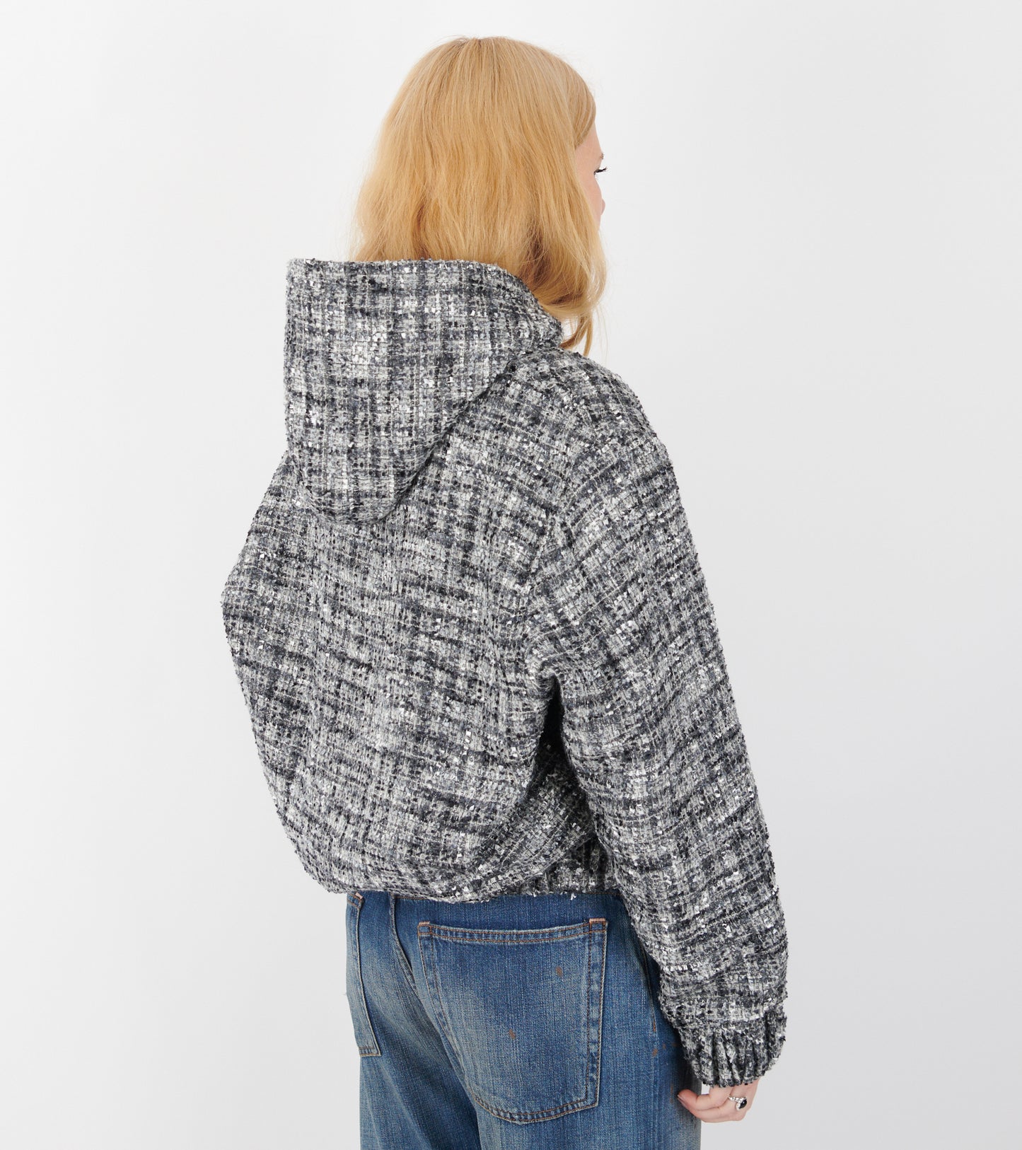 Bouclé Hooded Zip-up Jacket Classic Grey