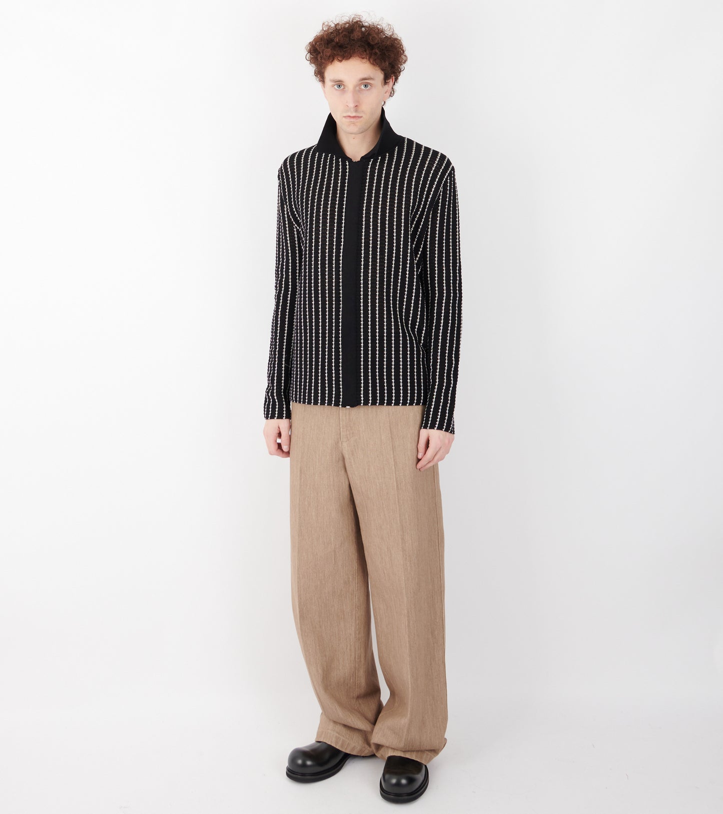 Cotton Lace Fine Stripe Knit City Black