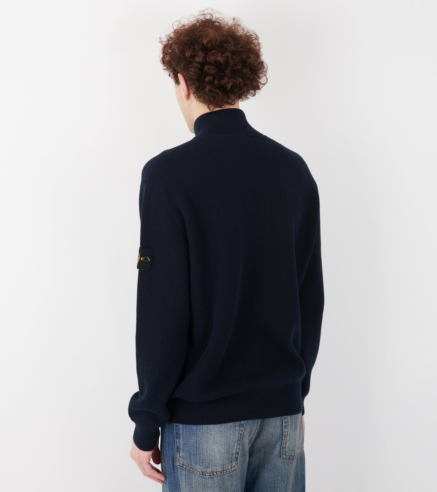 Cotton Knit Zip Cardigan Navy