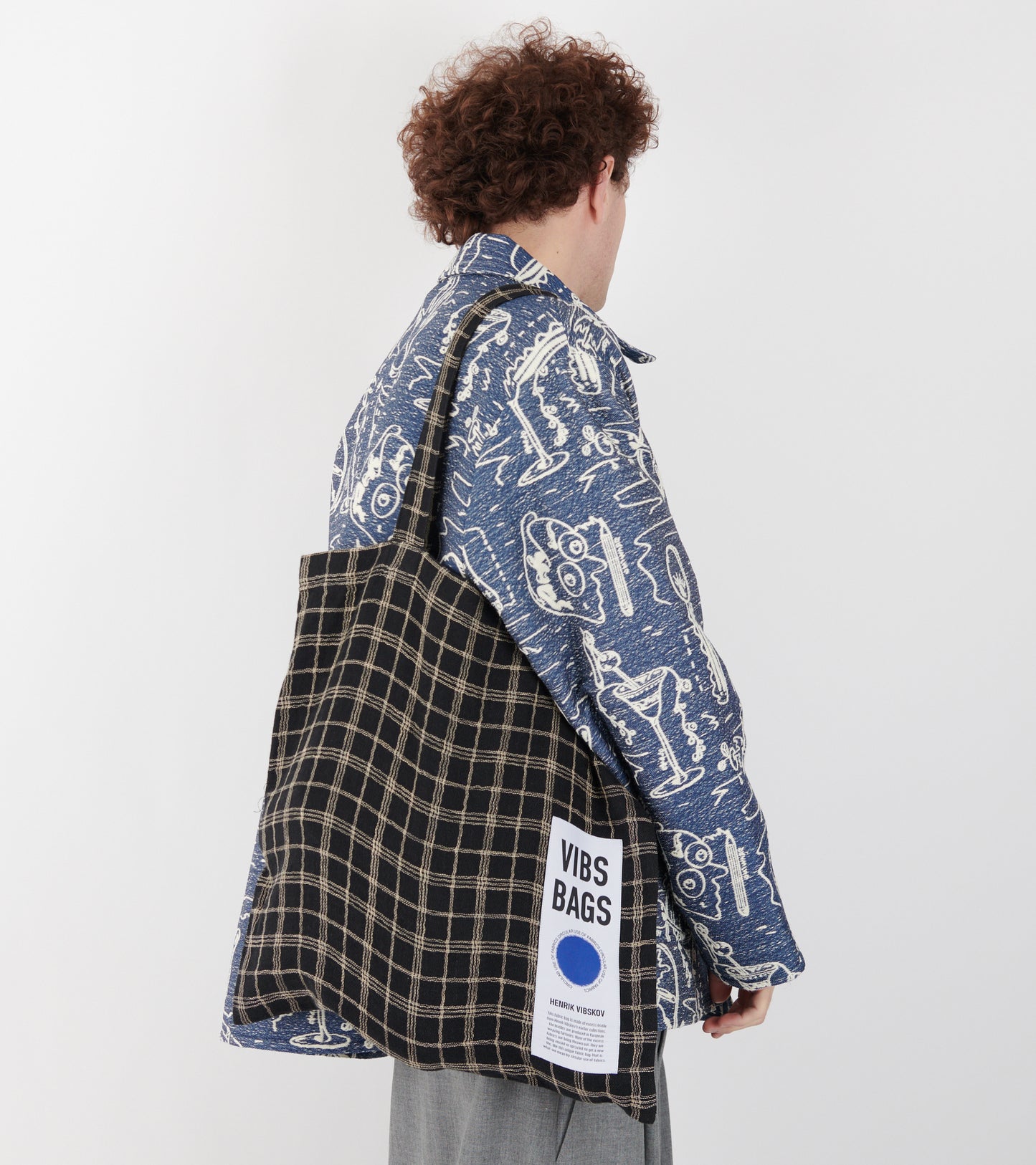 Vibs Upcycled Tote Bag Black Curvy Grid