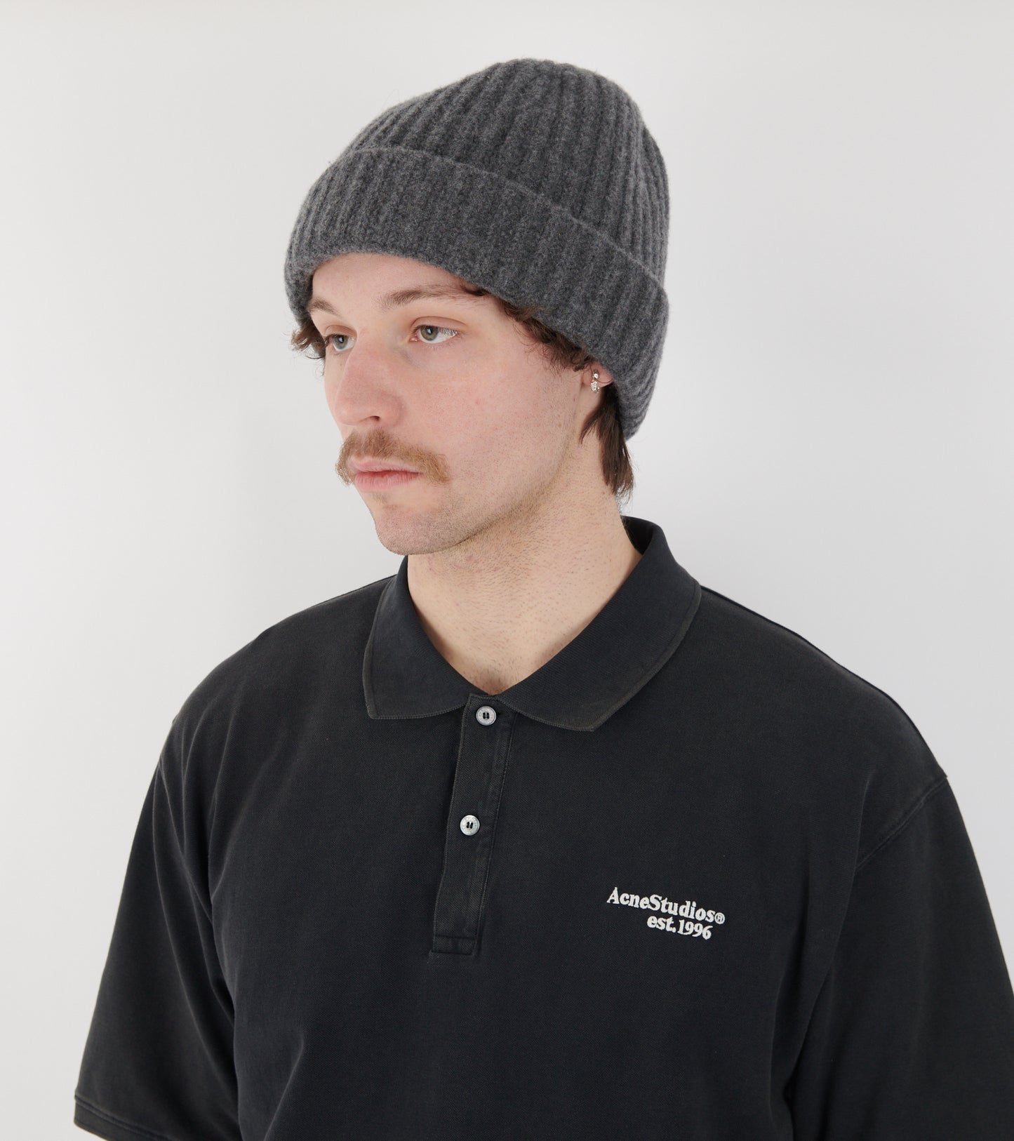 Virgin Wool Ribbed Beanie Dark Grey