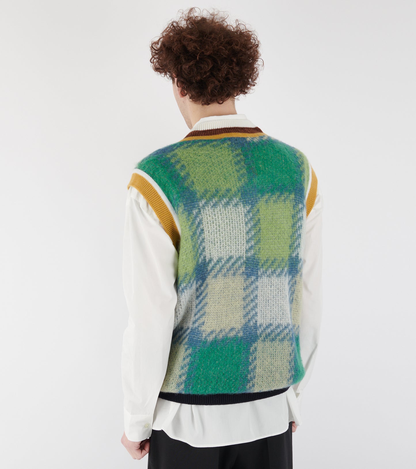 Mohair Check Wool Vest Sea Green