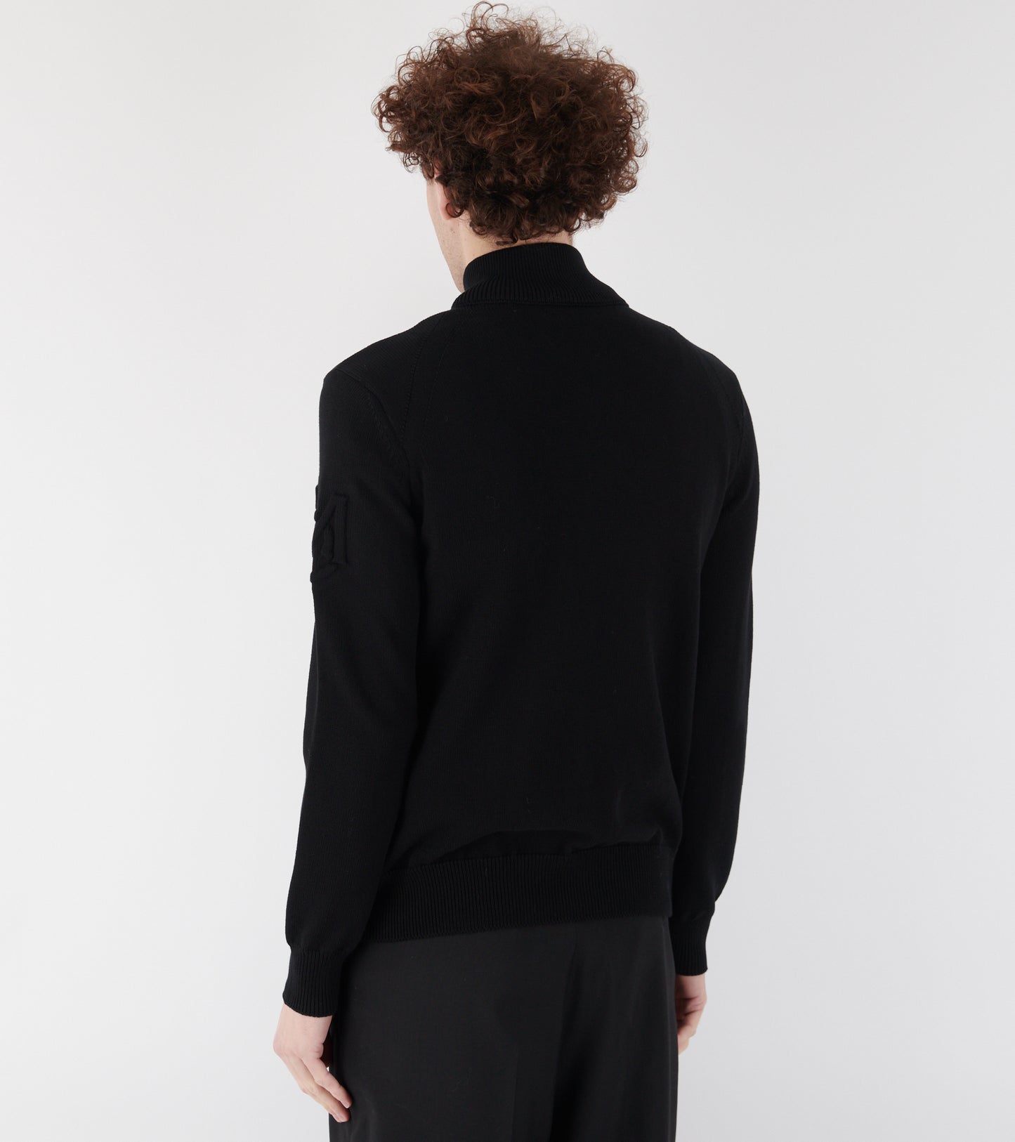 Sleeve Knit Logo Padded Zip-up Cardigan Black