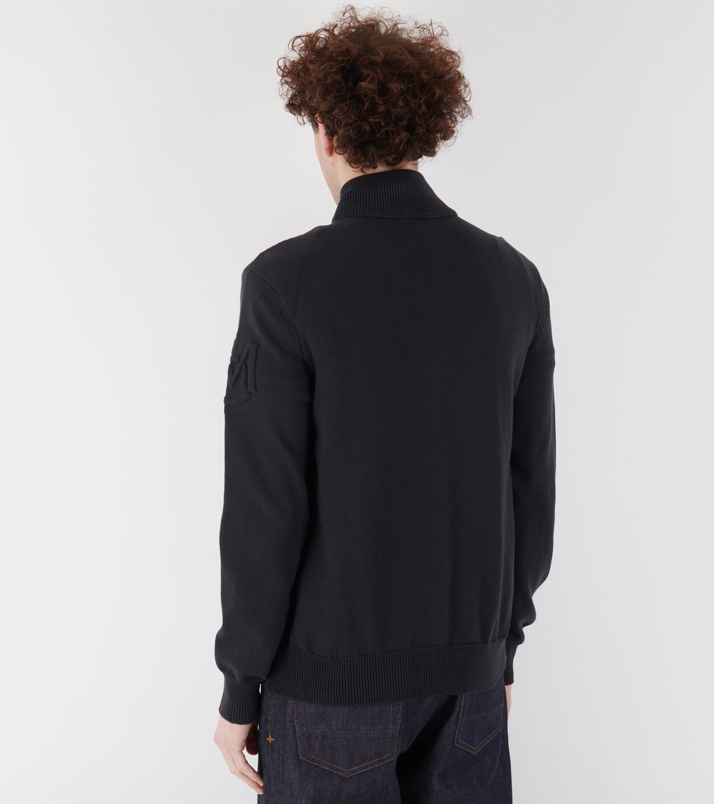 Sleeve Knit Logo Padded Zip-up Cardigan Navy Blue