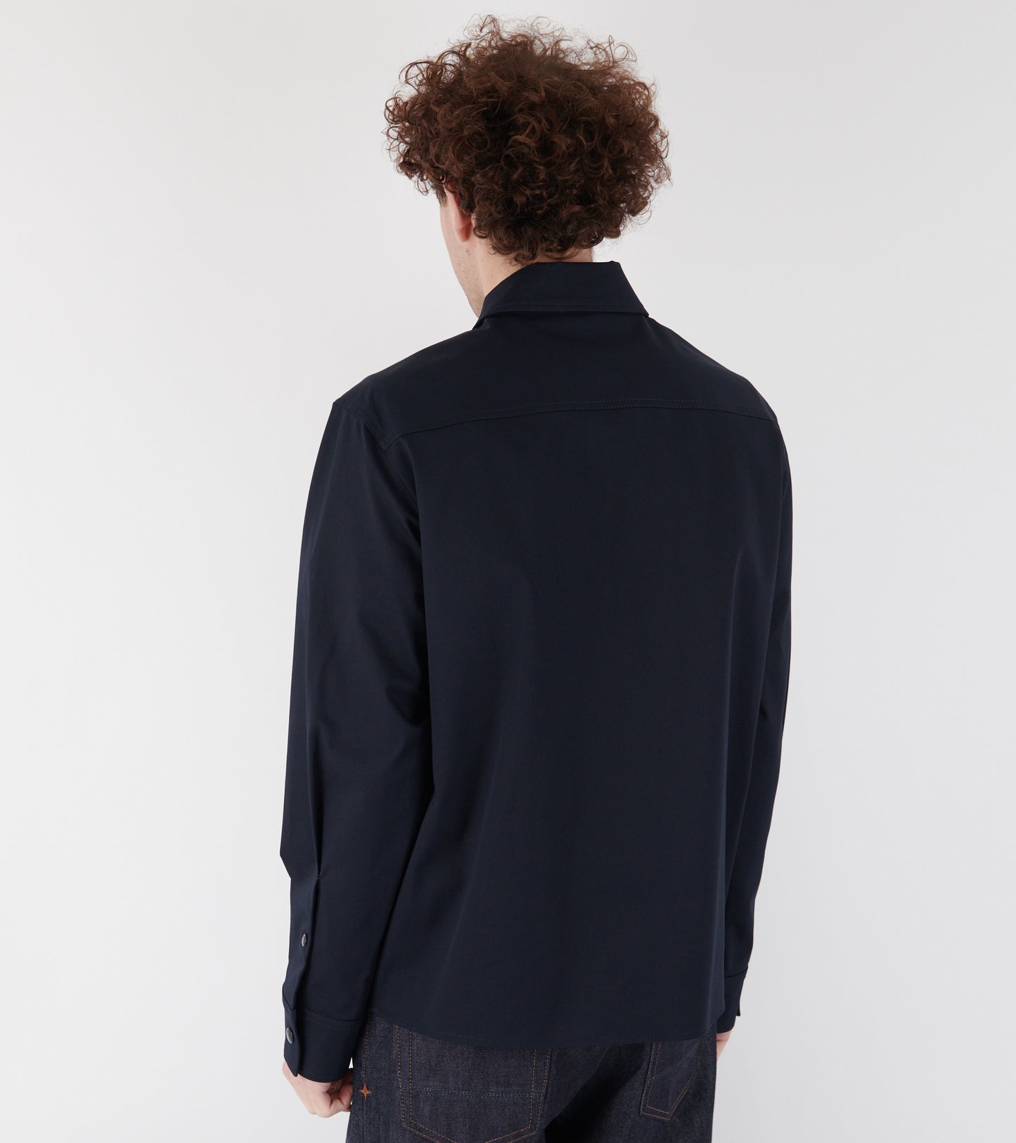 Cotton Blend Shirt Jacket Navy Blue