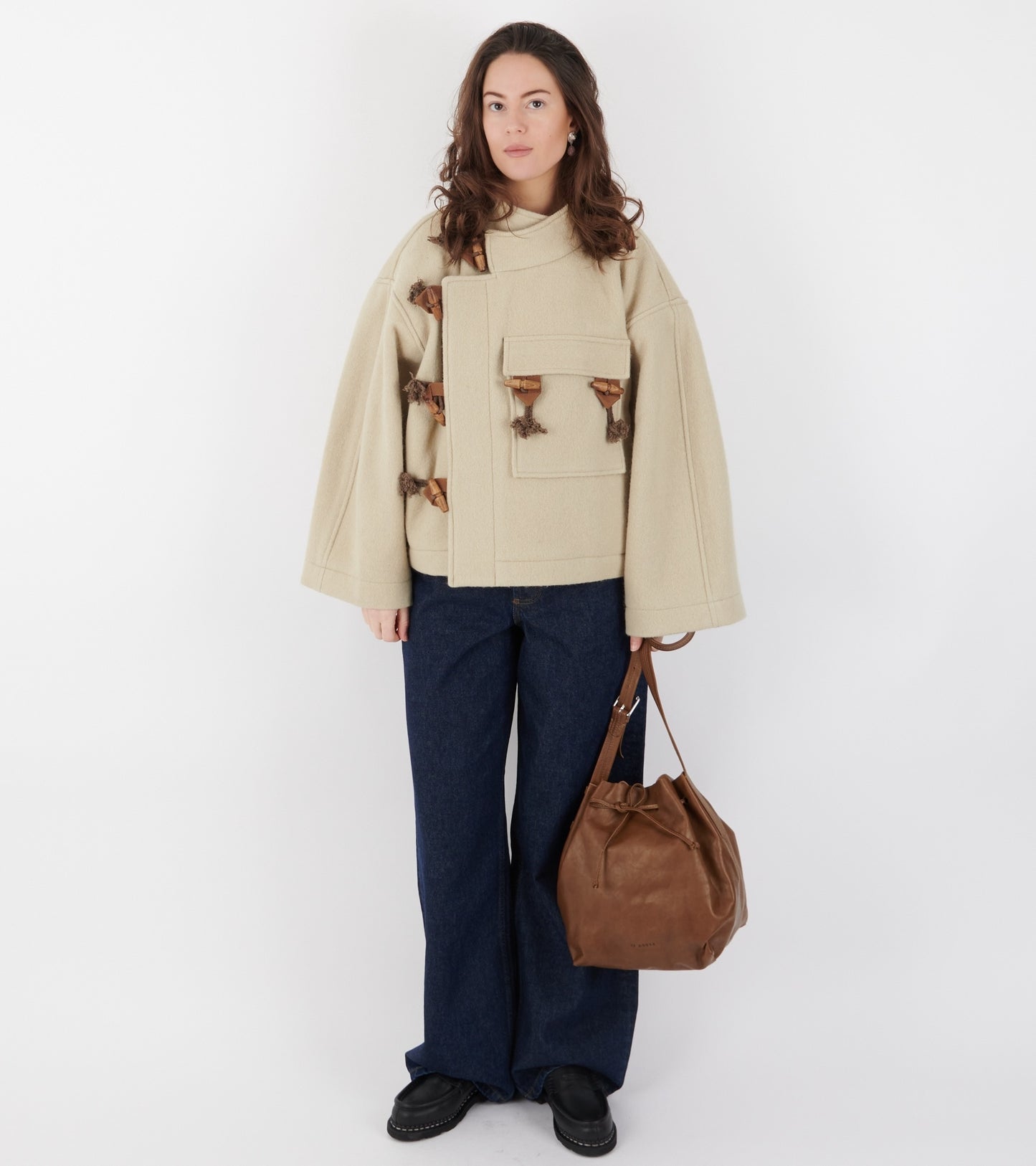 Full Grain Leather Bucket Bag Militare Brown