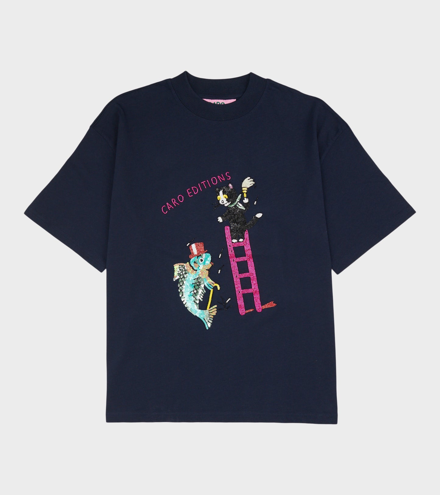 Freddie T-shirt Cat On Ladder Navy