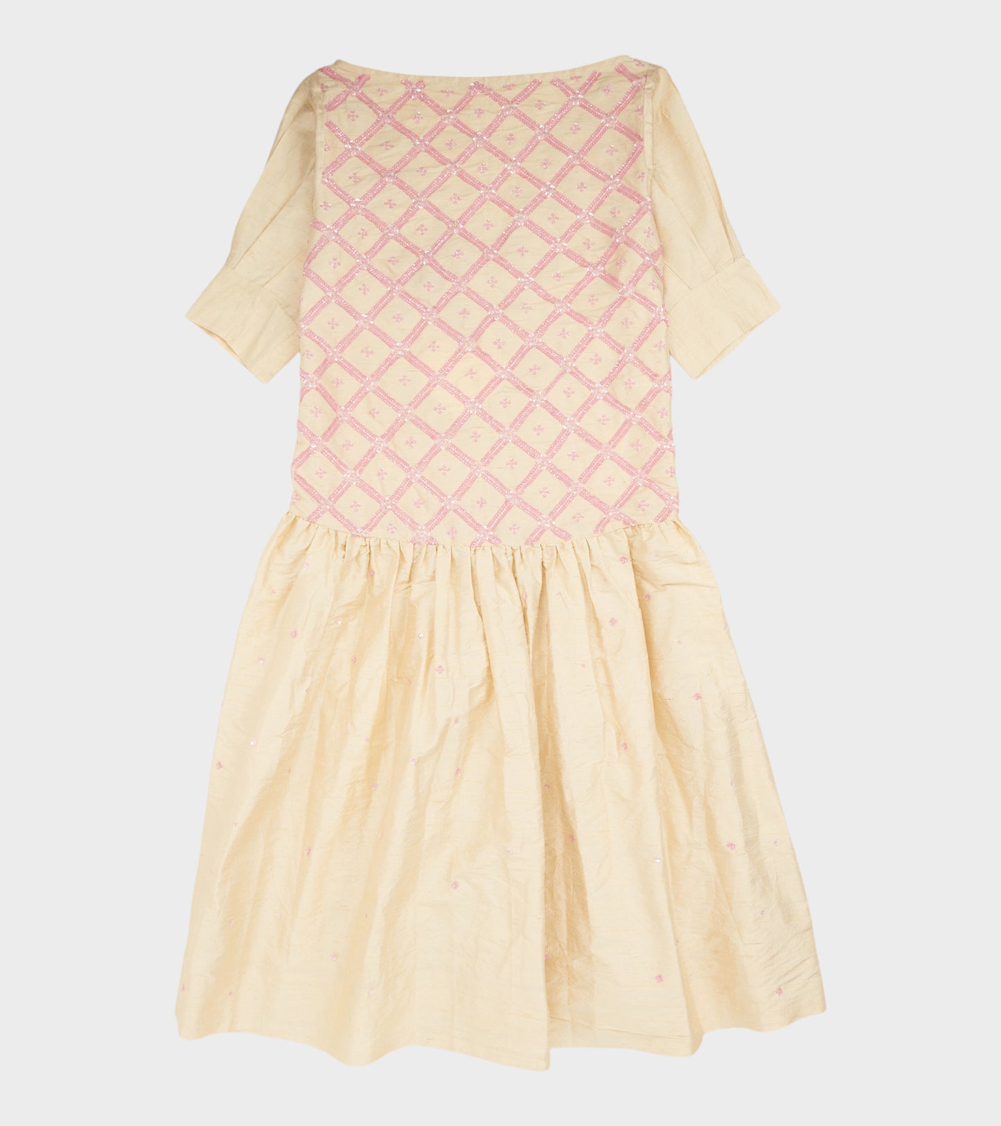 Sonya Dress Silk White Pink Pearls