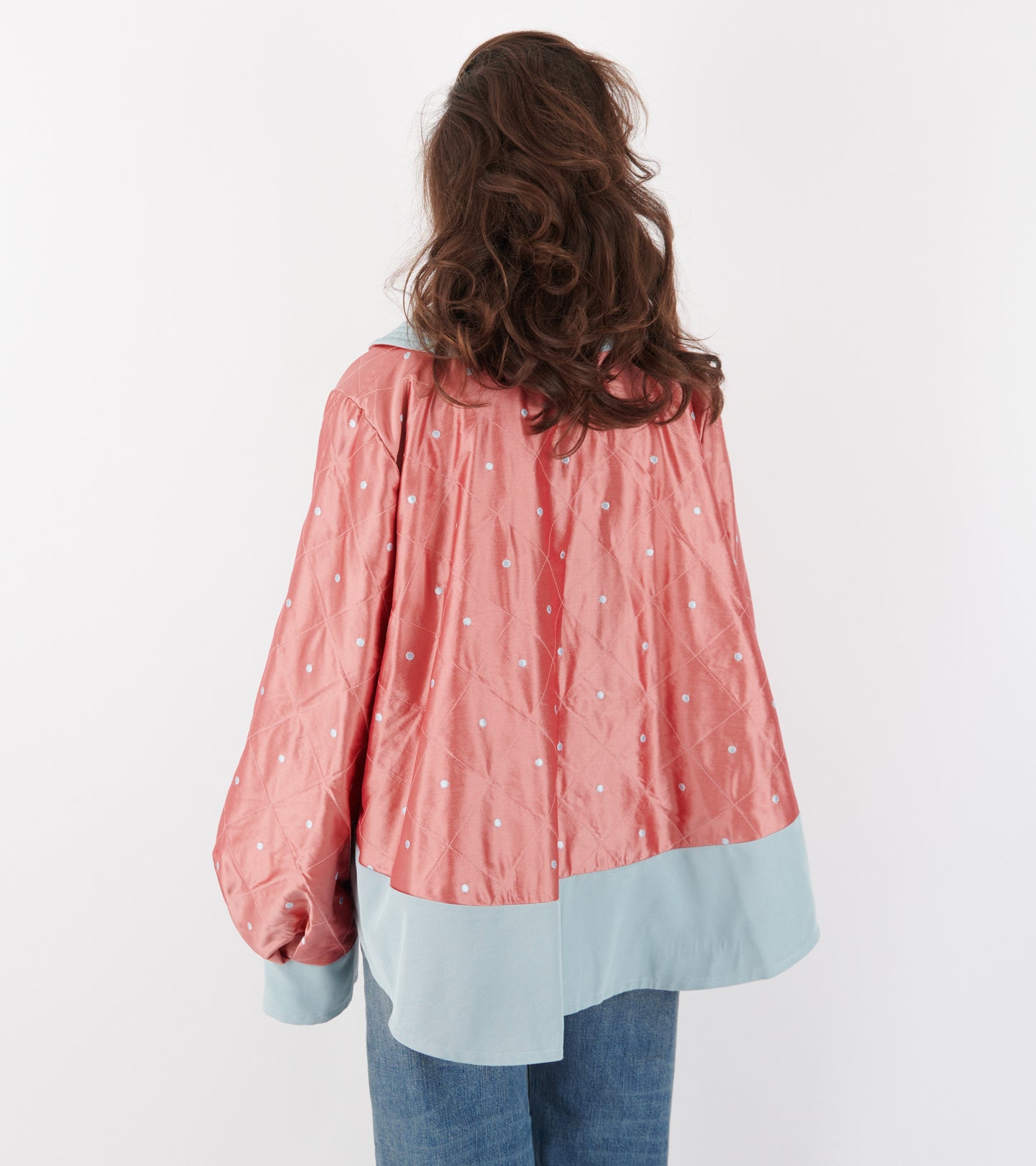 Daisy Jacket Silk Peach Blue Dots