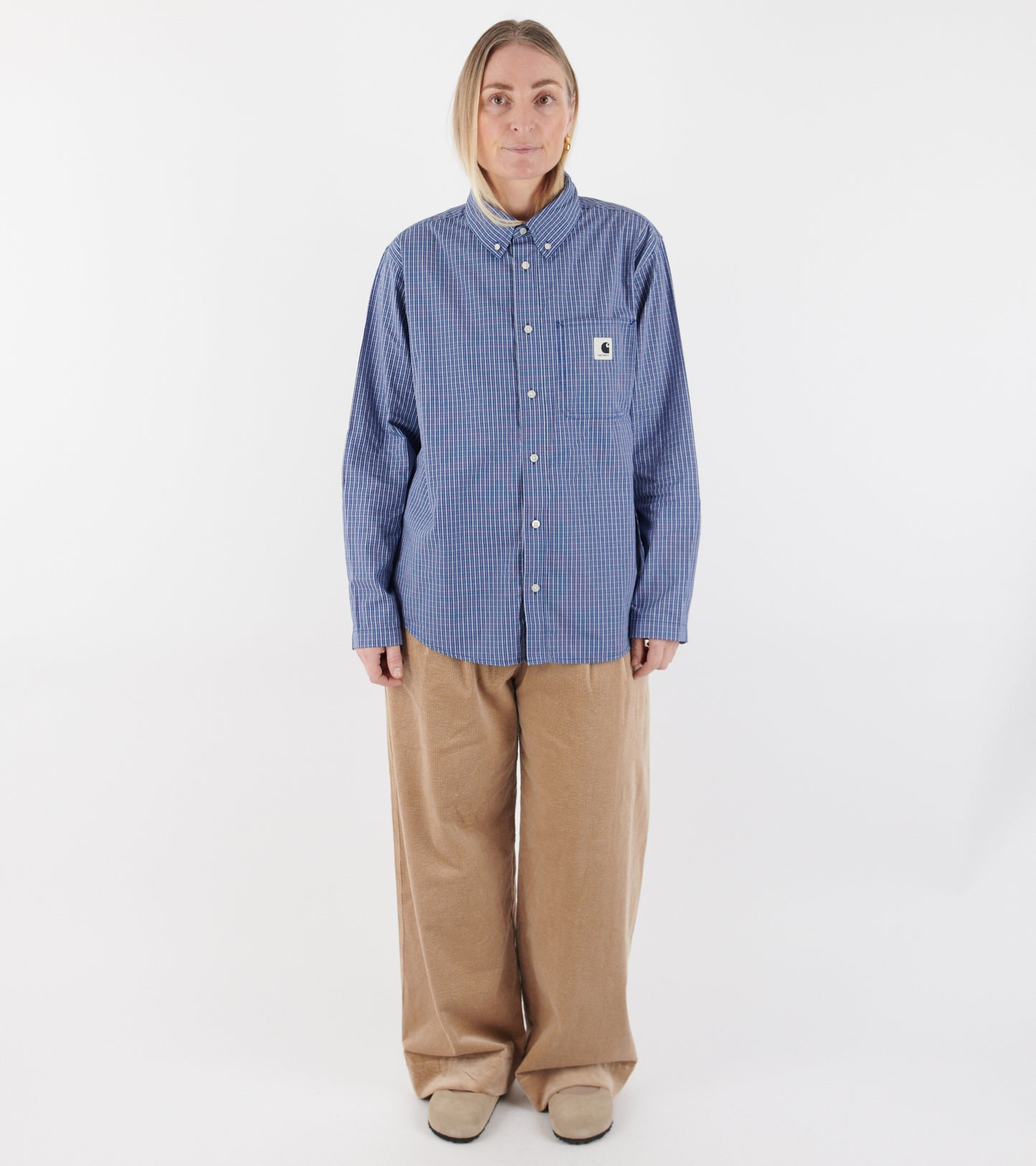 W L/S Cotton Poplin Groff Shirt Check Blue