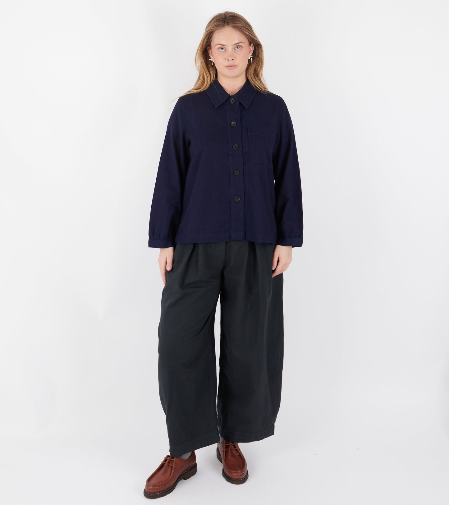 Cotton Linen Canvas Wide Leg Trousers Soft Black